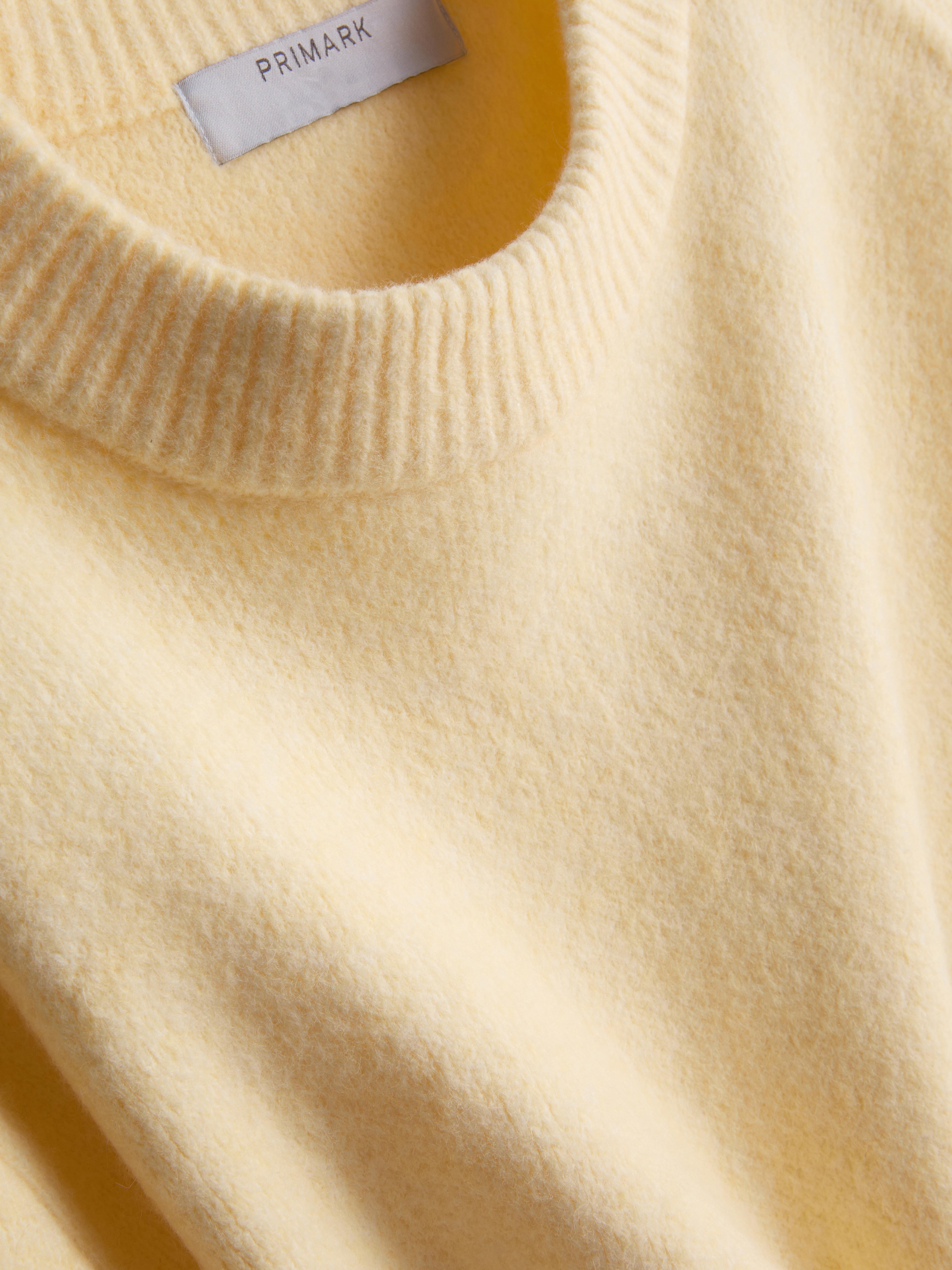 Wool Blend Oversized Crew Neck Sweater - Light Yellow