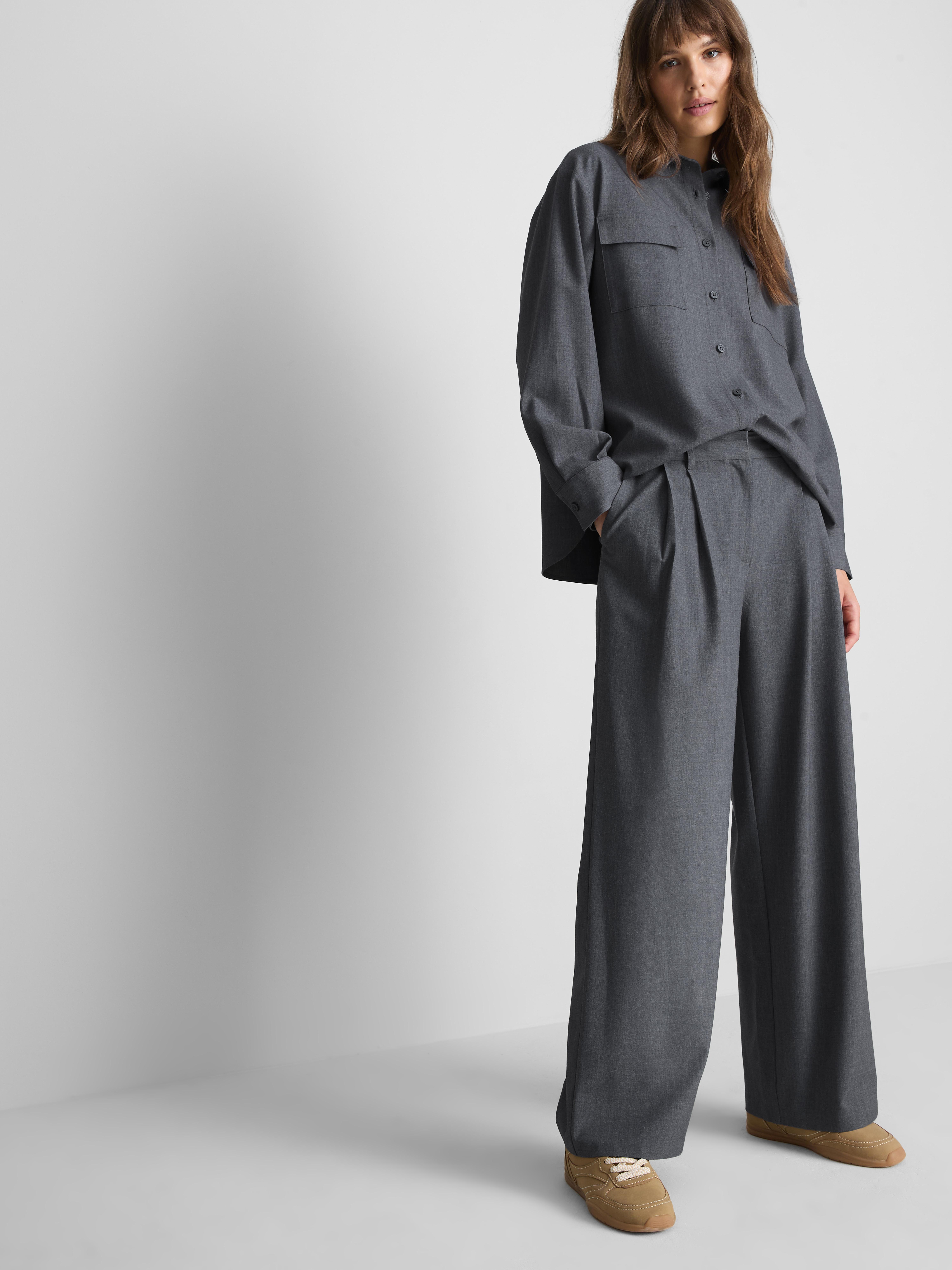 Paula Echevarría Wide Leg Pleated Pants - Gray Heather