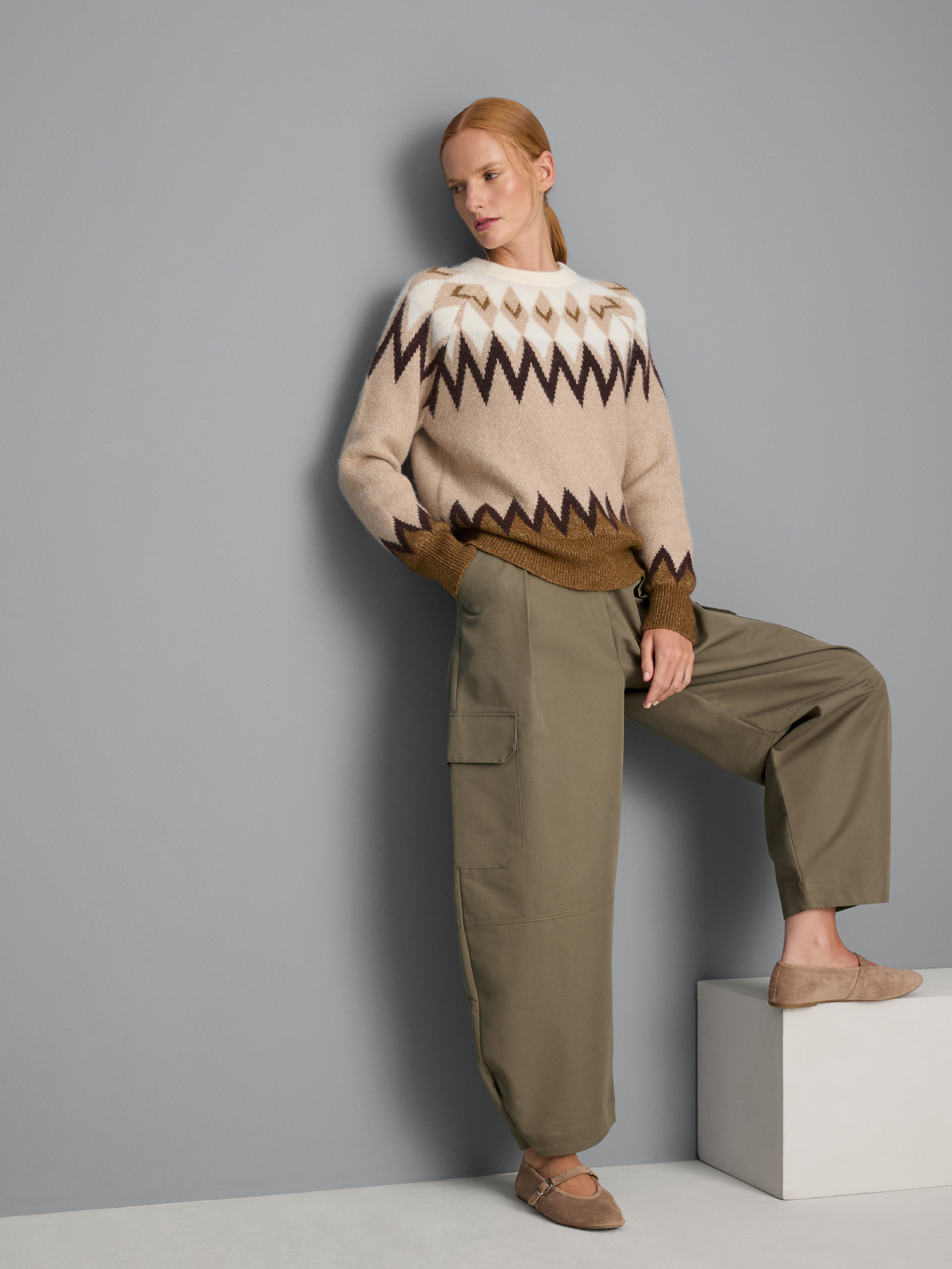Cotton Blend Barrel Leg Cargo Pants - Olive