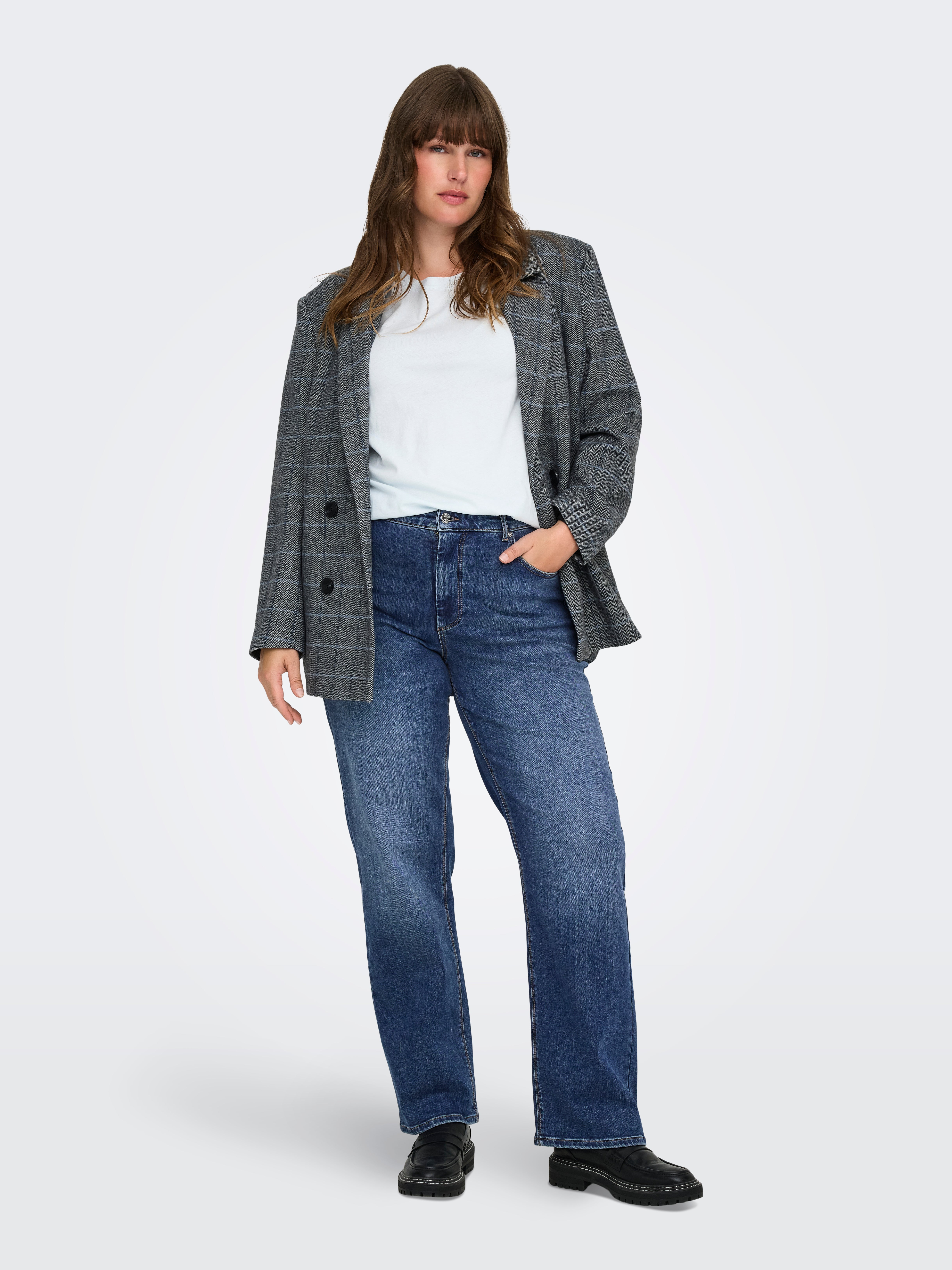 CARWILLY Mid waist Straight Fit Jeans Dark Blue Denim