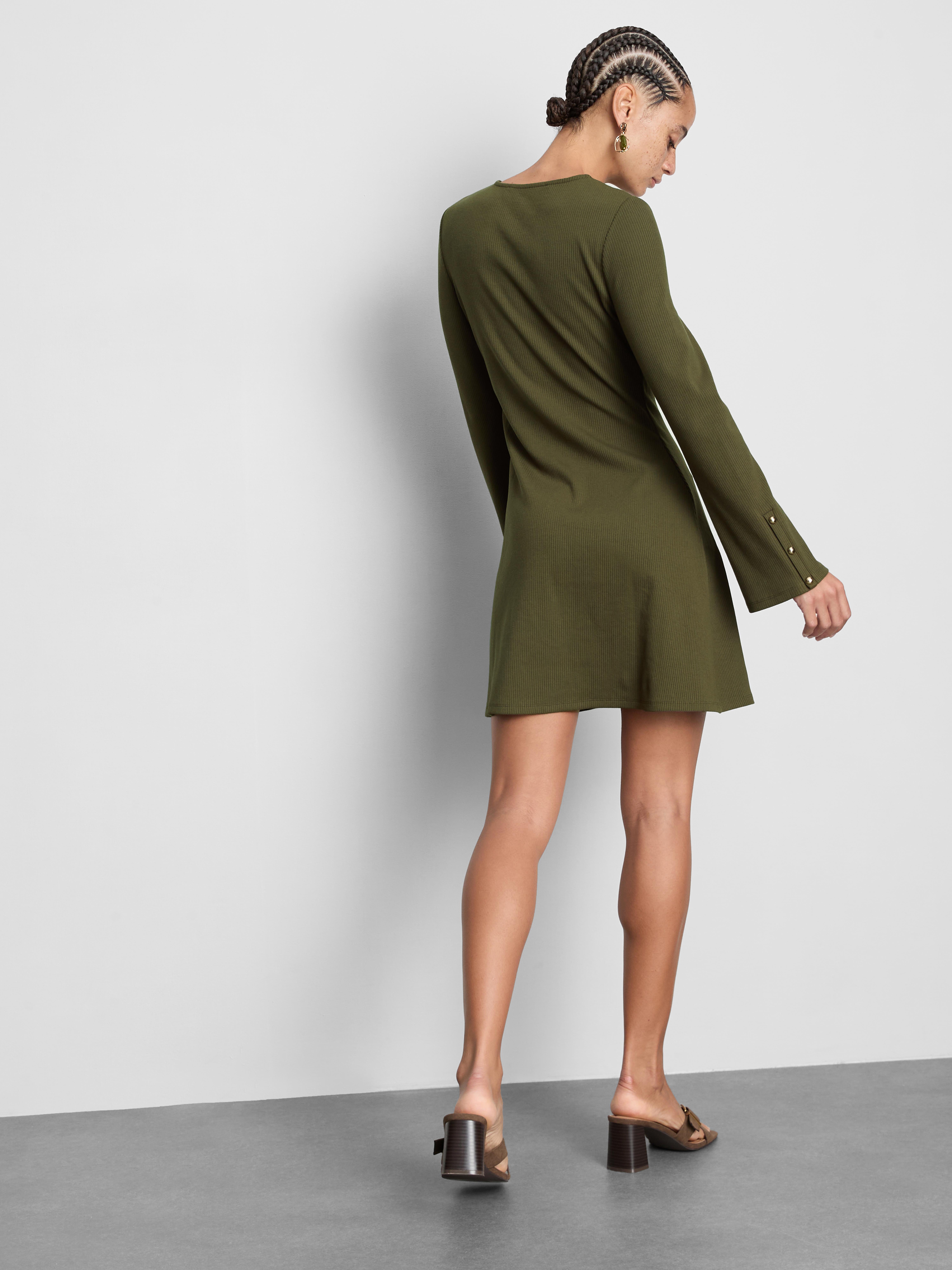 Ribbed A-Line Mini Dress - Olive