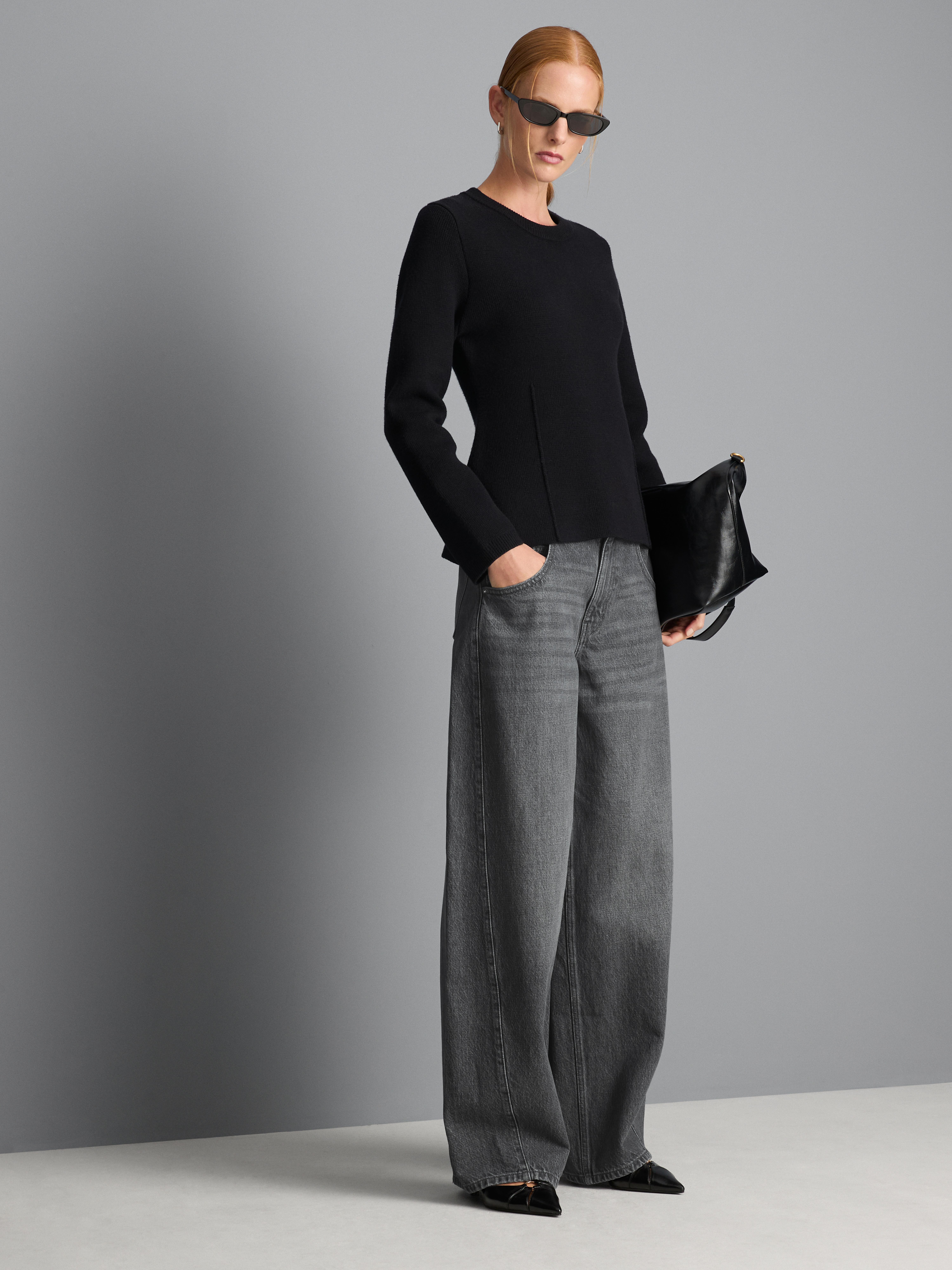 Cotton Denim Baggy Barrel Leg Jeans - Gray