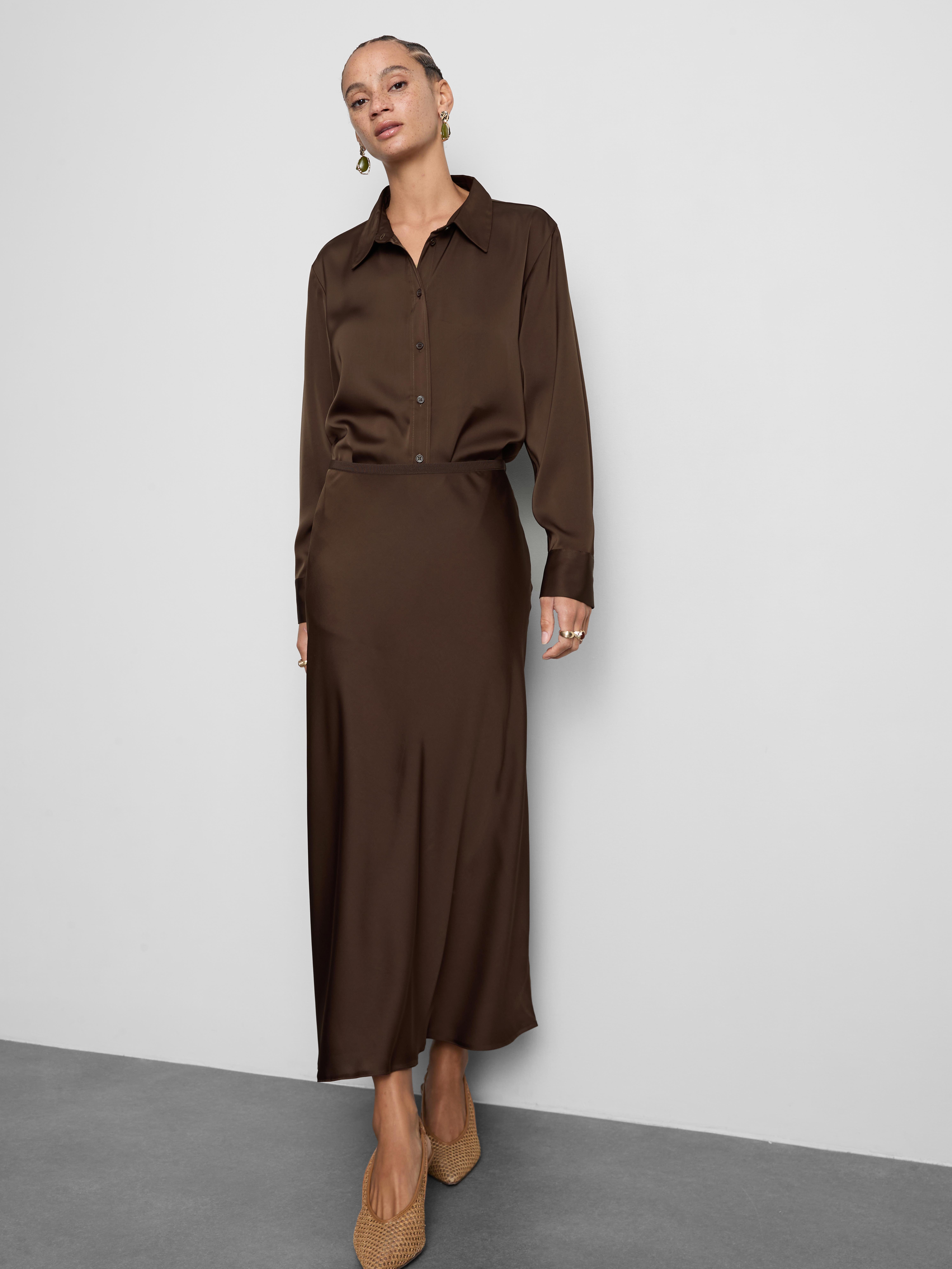 Relaxed Satin Shirt - Chocolate
