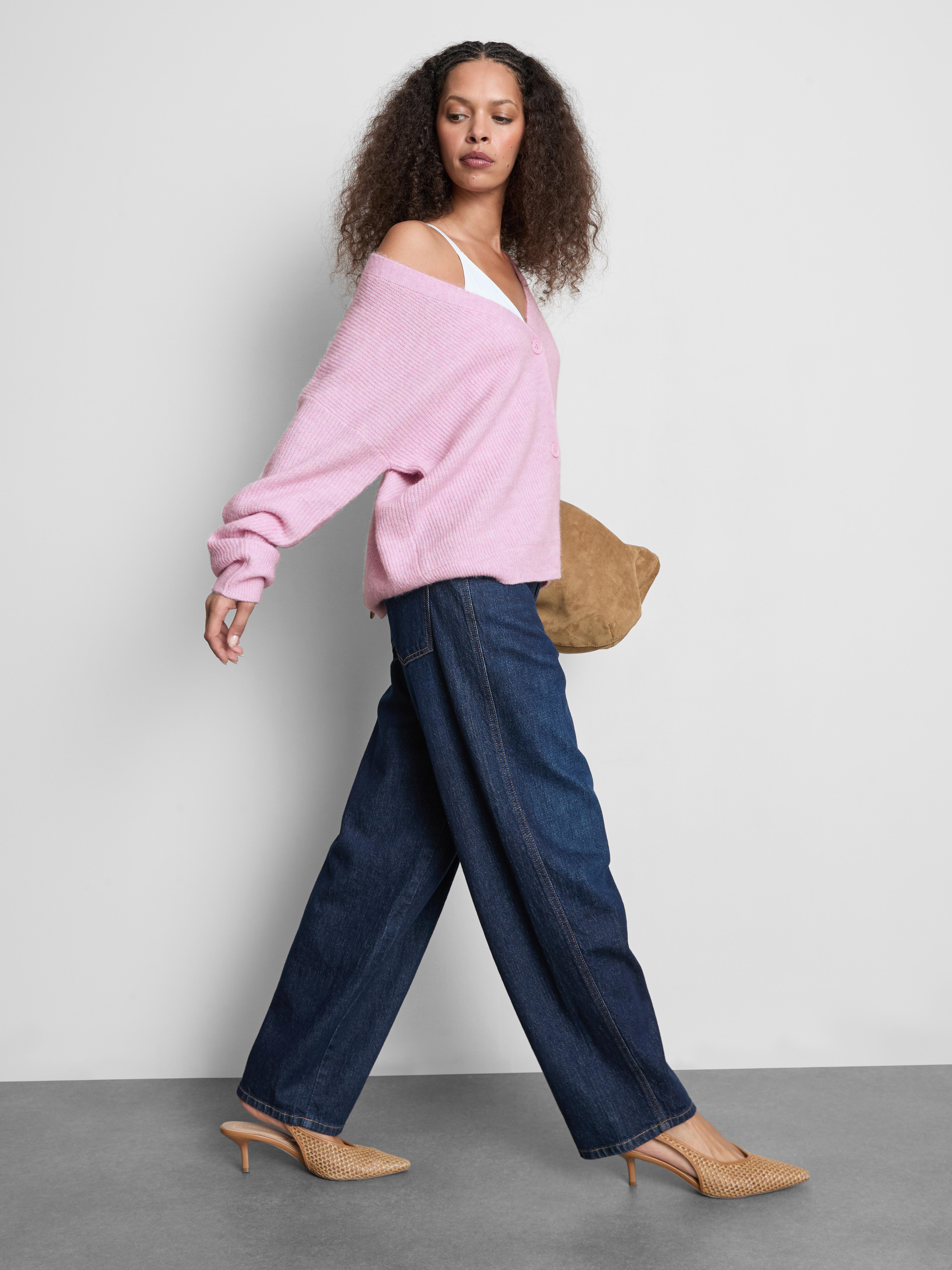 Soft Rib V-Neck Cardigan - Pink