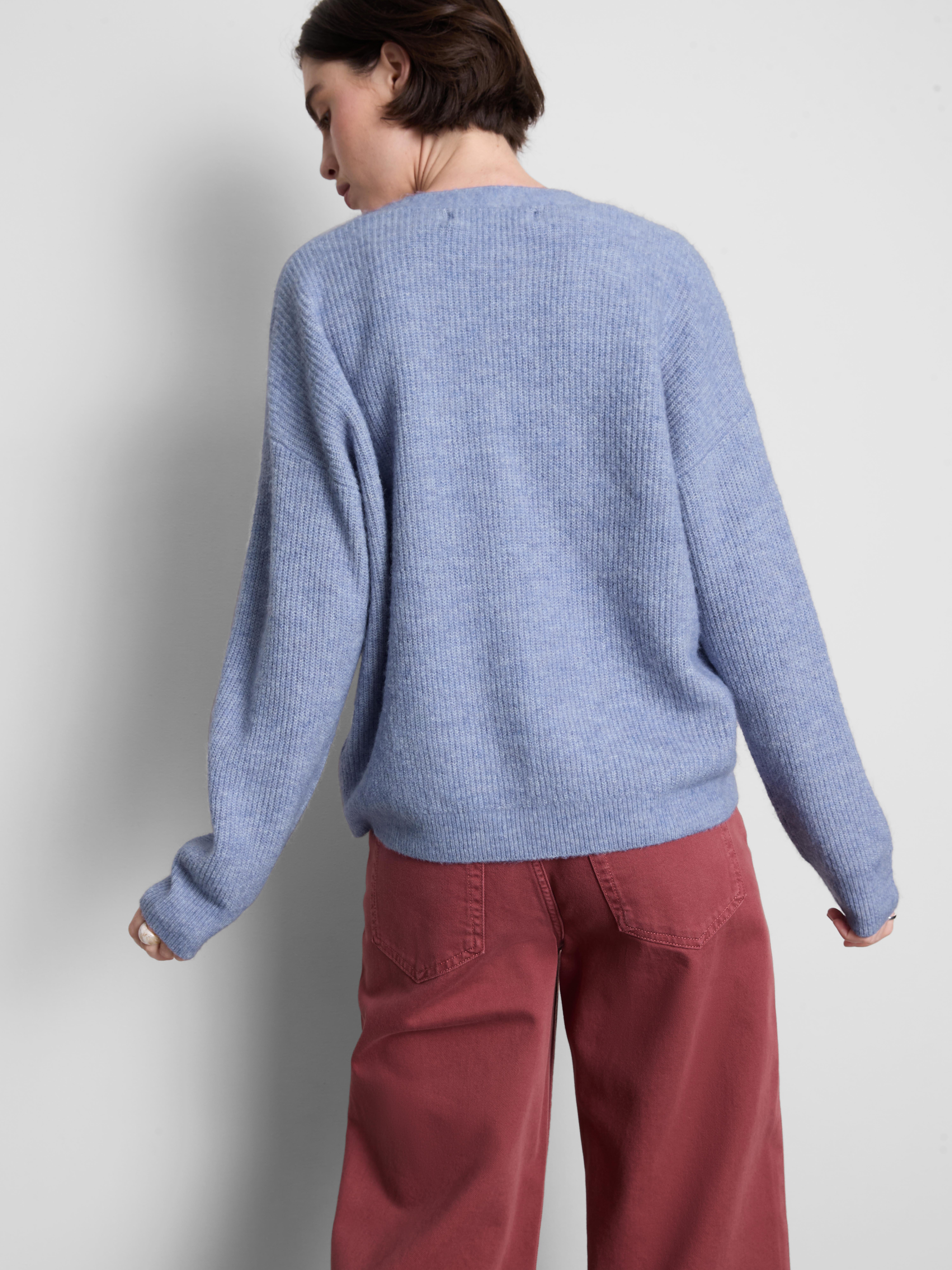 Soft Rib V-Neck Cardigan - Blue