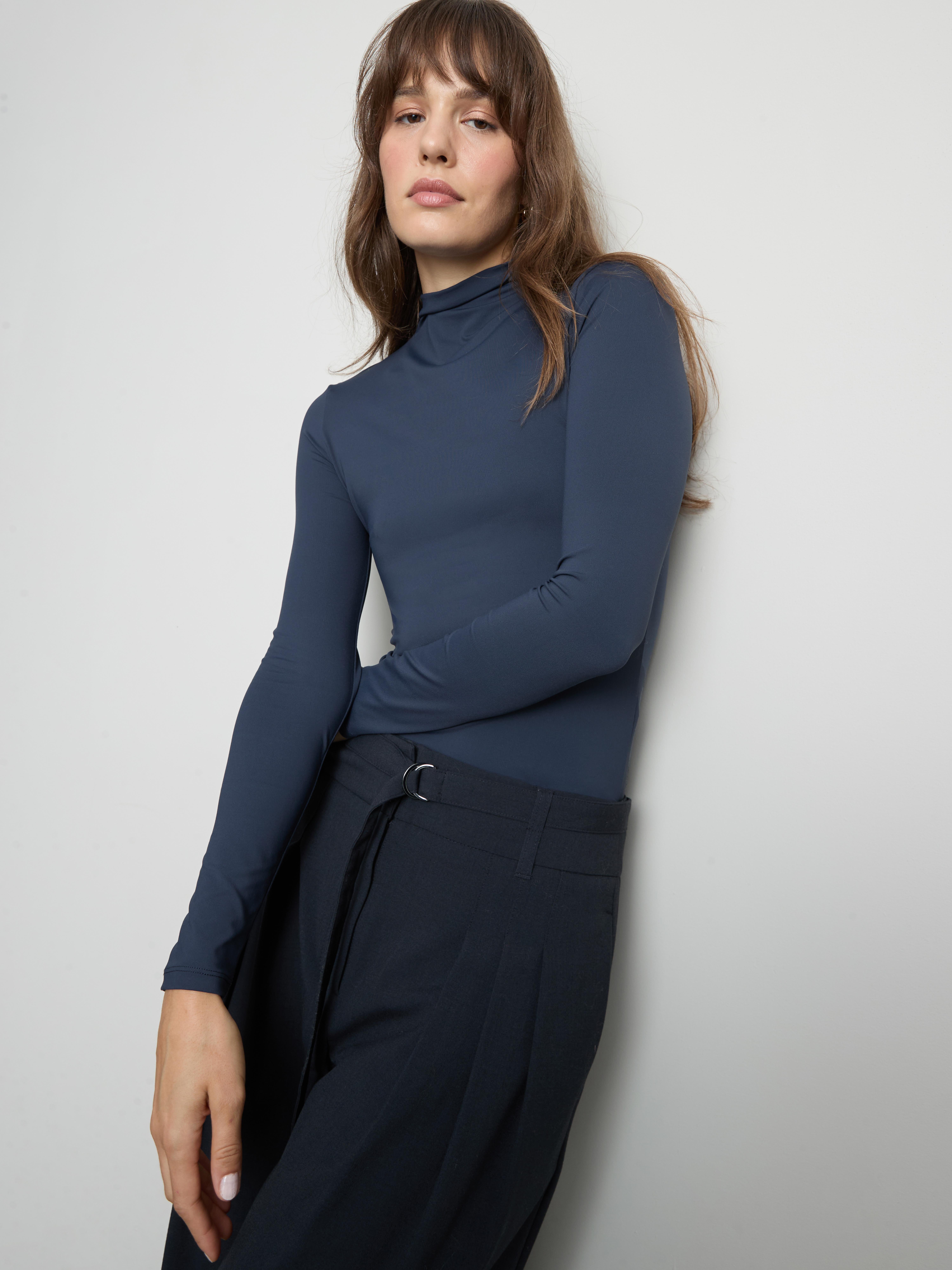 Second Skin High-Neck Long-Sleeve Top - Dark Blue