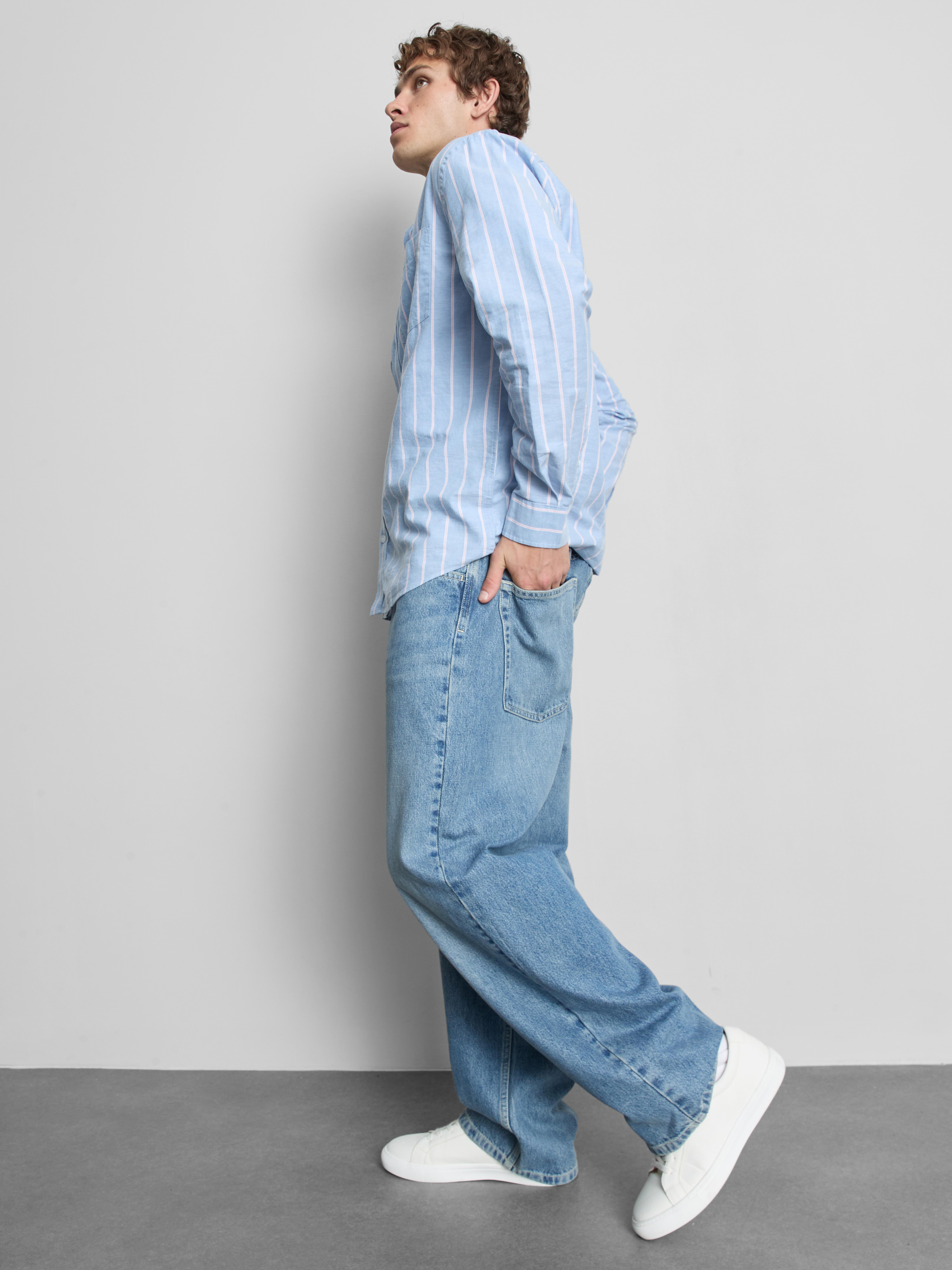 Pure Cotton Striped Oxford Shirt - Blue