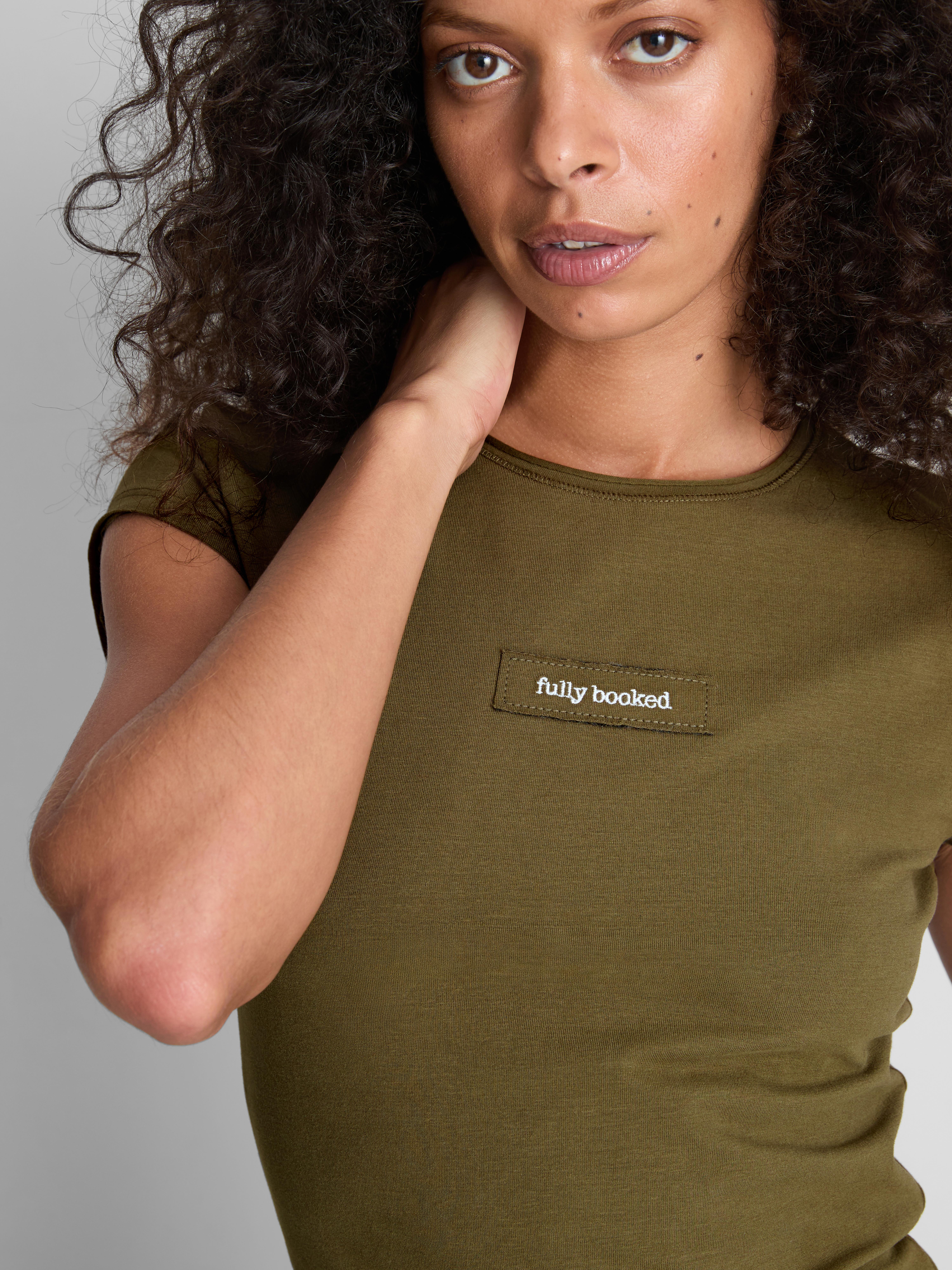 Paula Echevarría Cap-Sleeve Slogan Tee - Olive