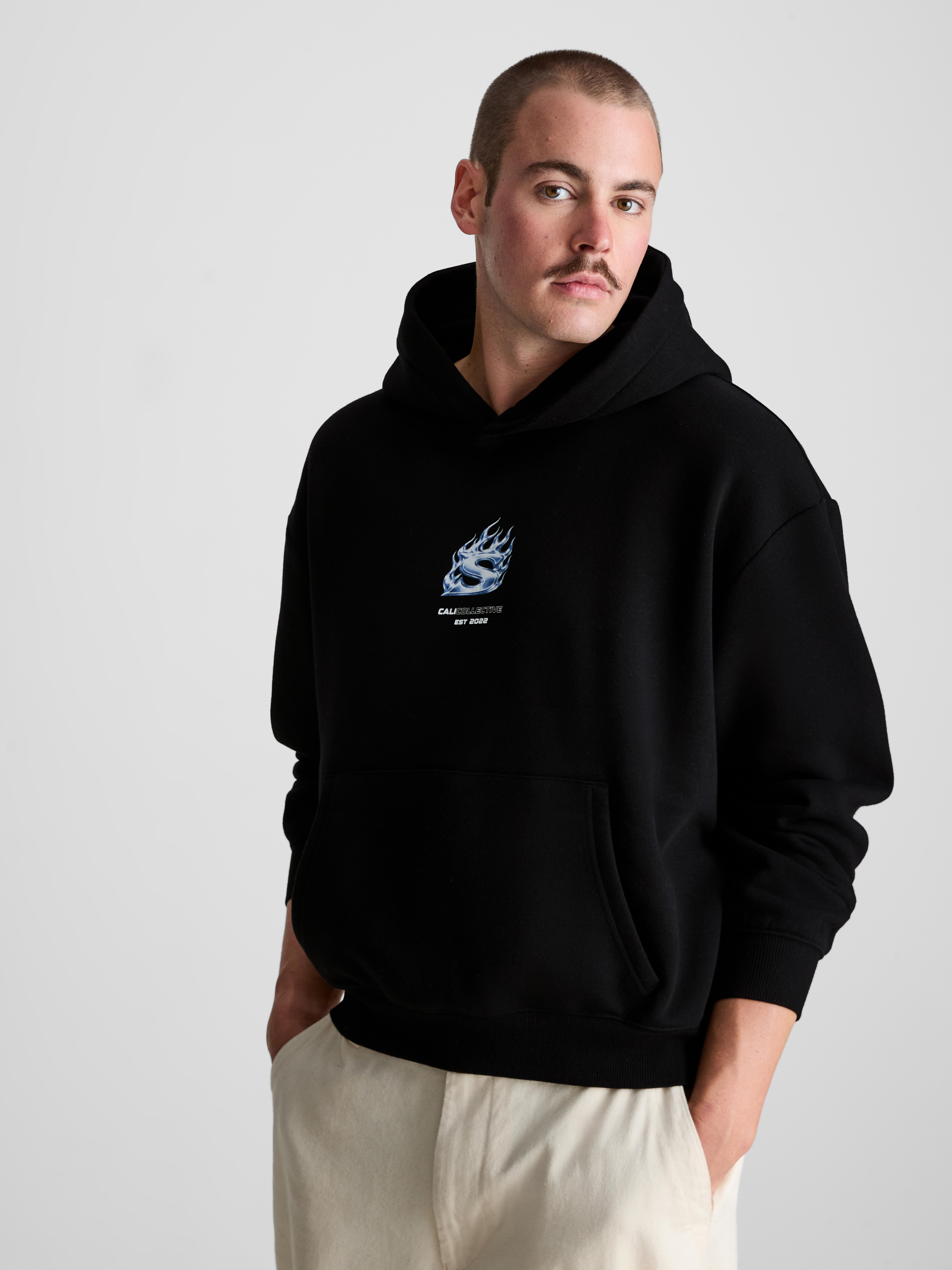 Cali Collective Cotton-Blend Graphic Hoodie - Black