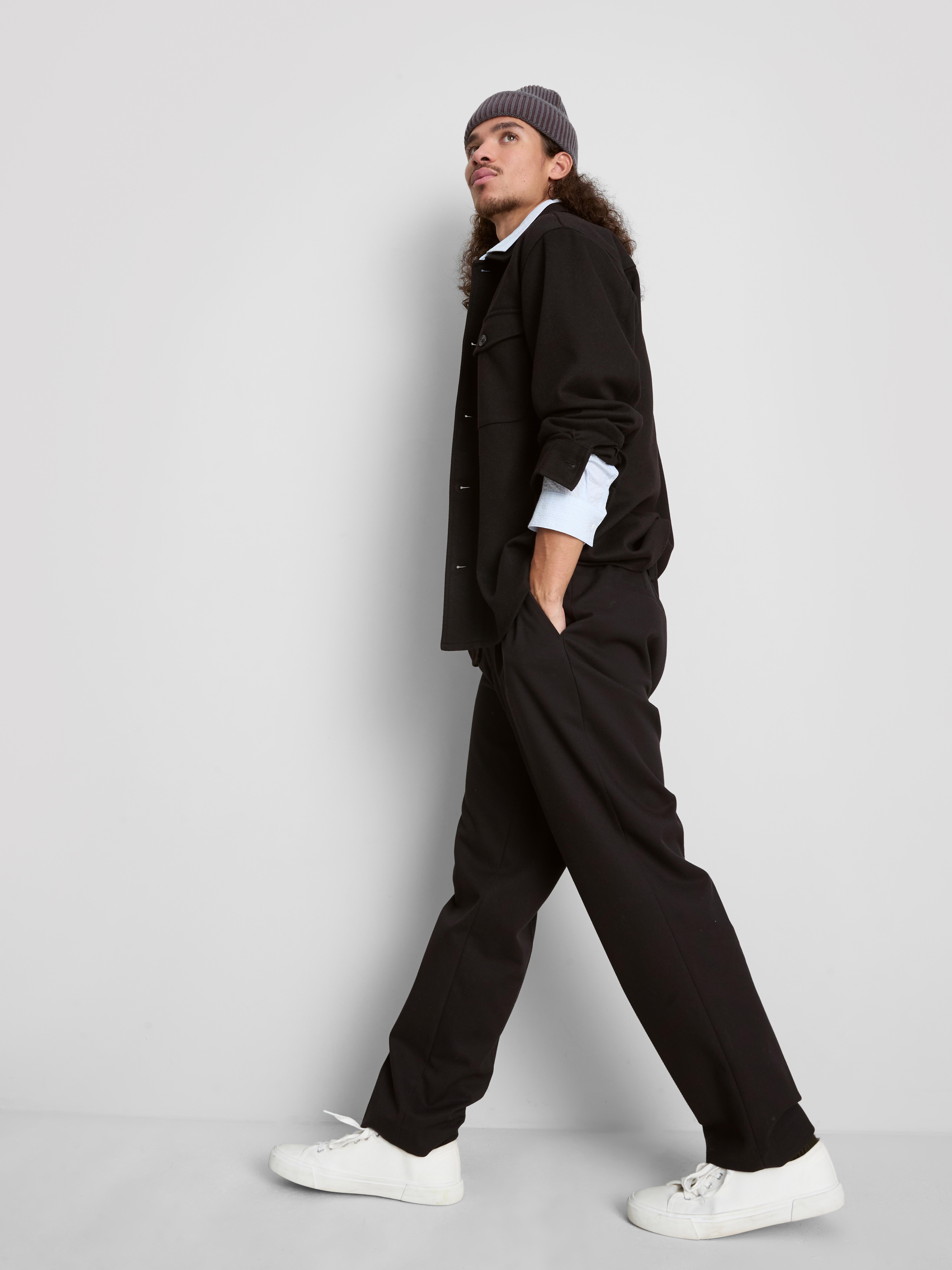 Button-Down Twill Overshirt With Chest Pockets - Black