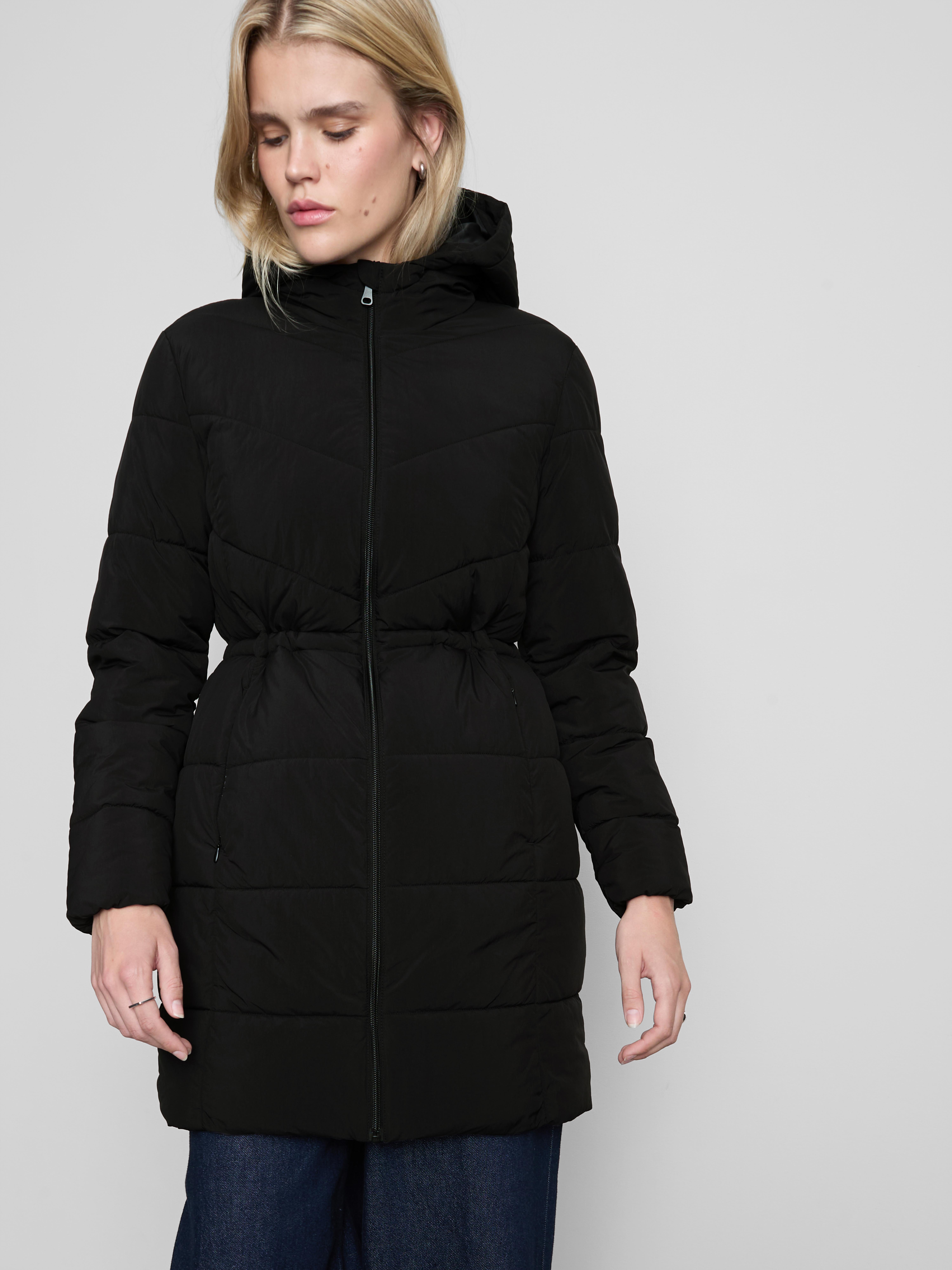 Longline Hooded Puffer Jacket - Black