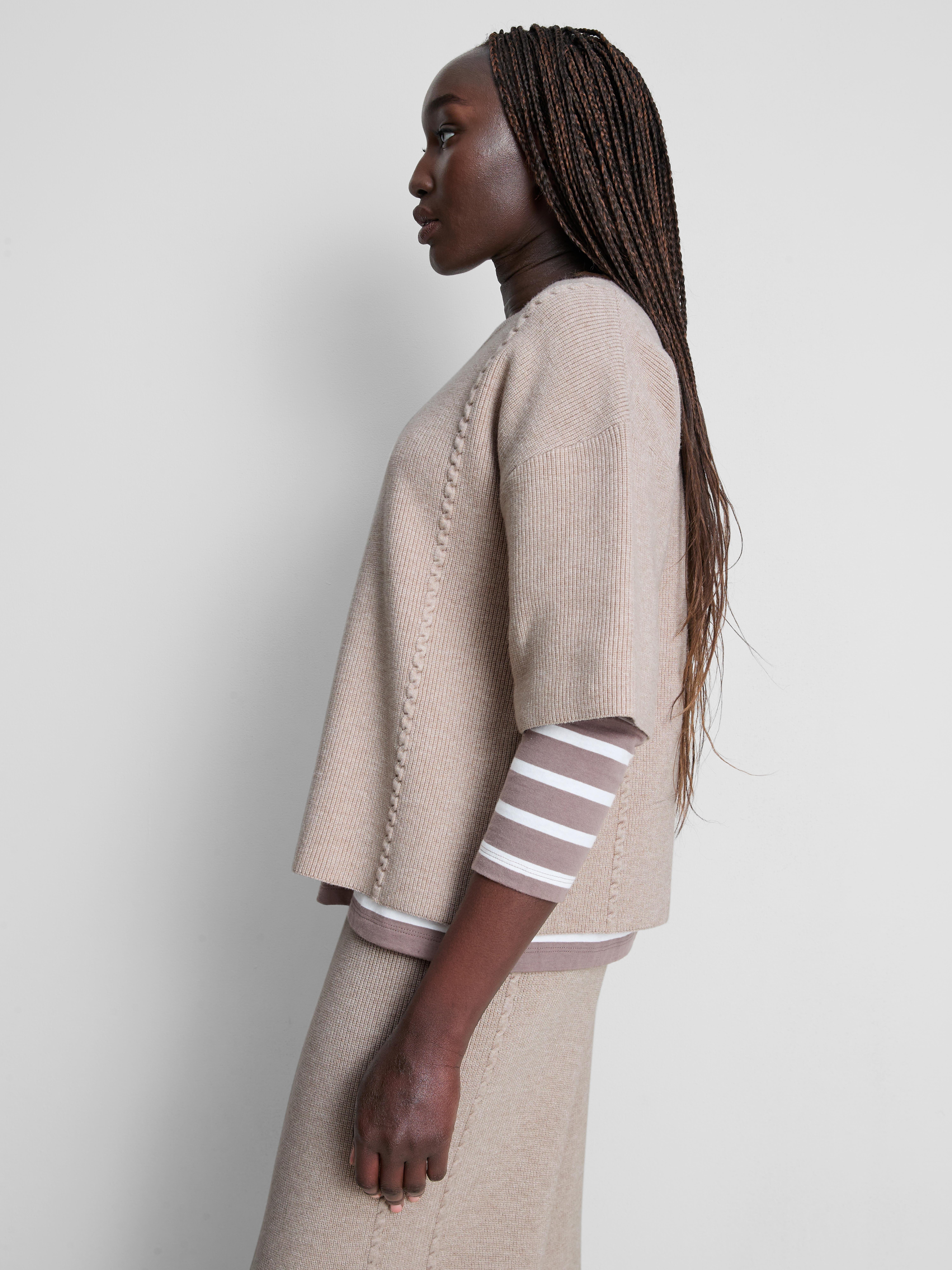 Knitted Dropped-Sleeve T-Shirt - Taupe