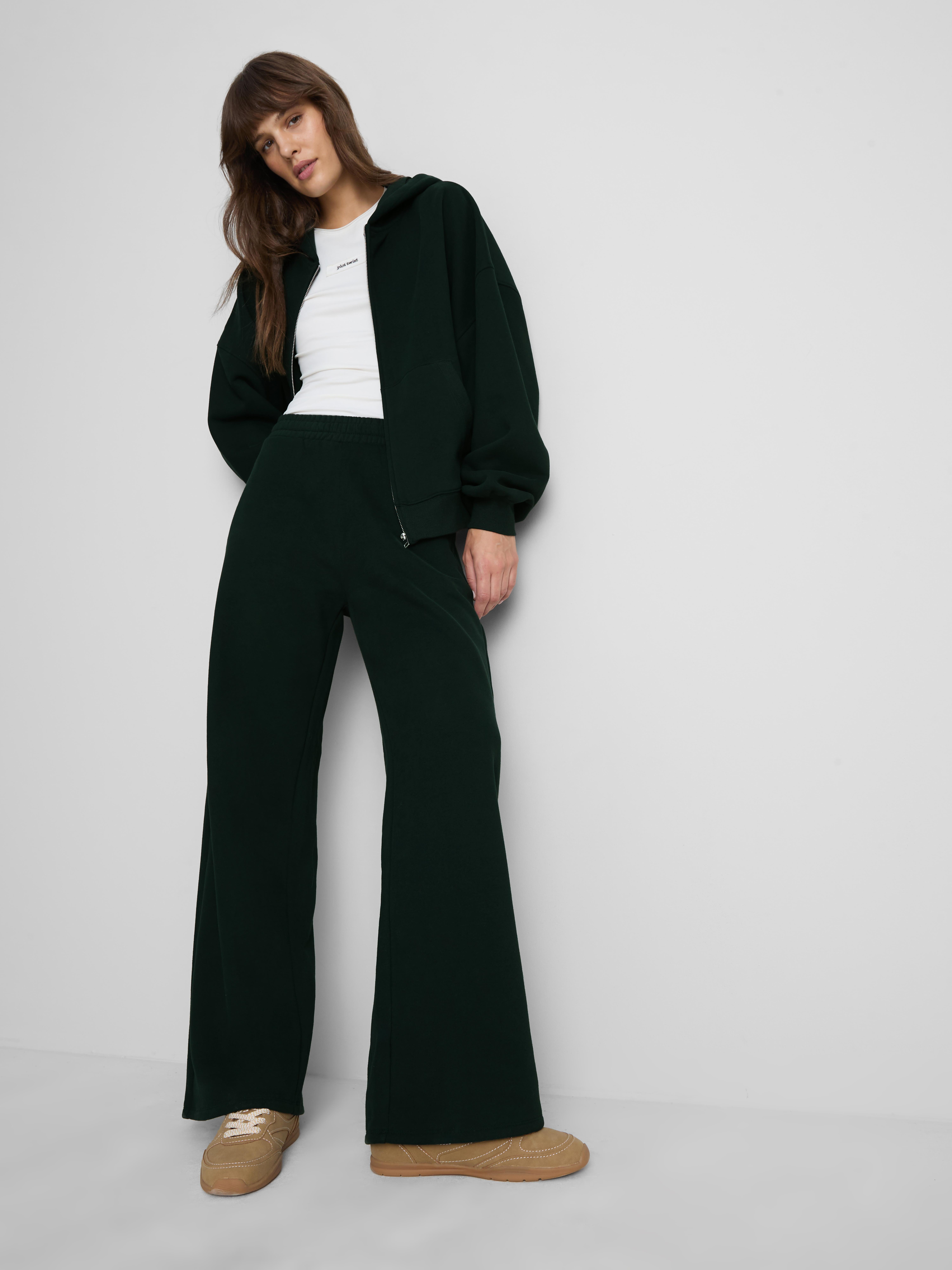 Paula Echevarría Cotton Rich Wide Leg Joggers - Dark Green