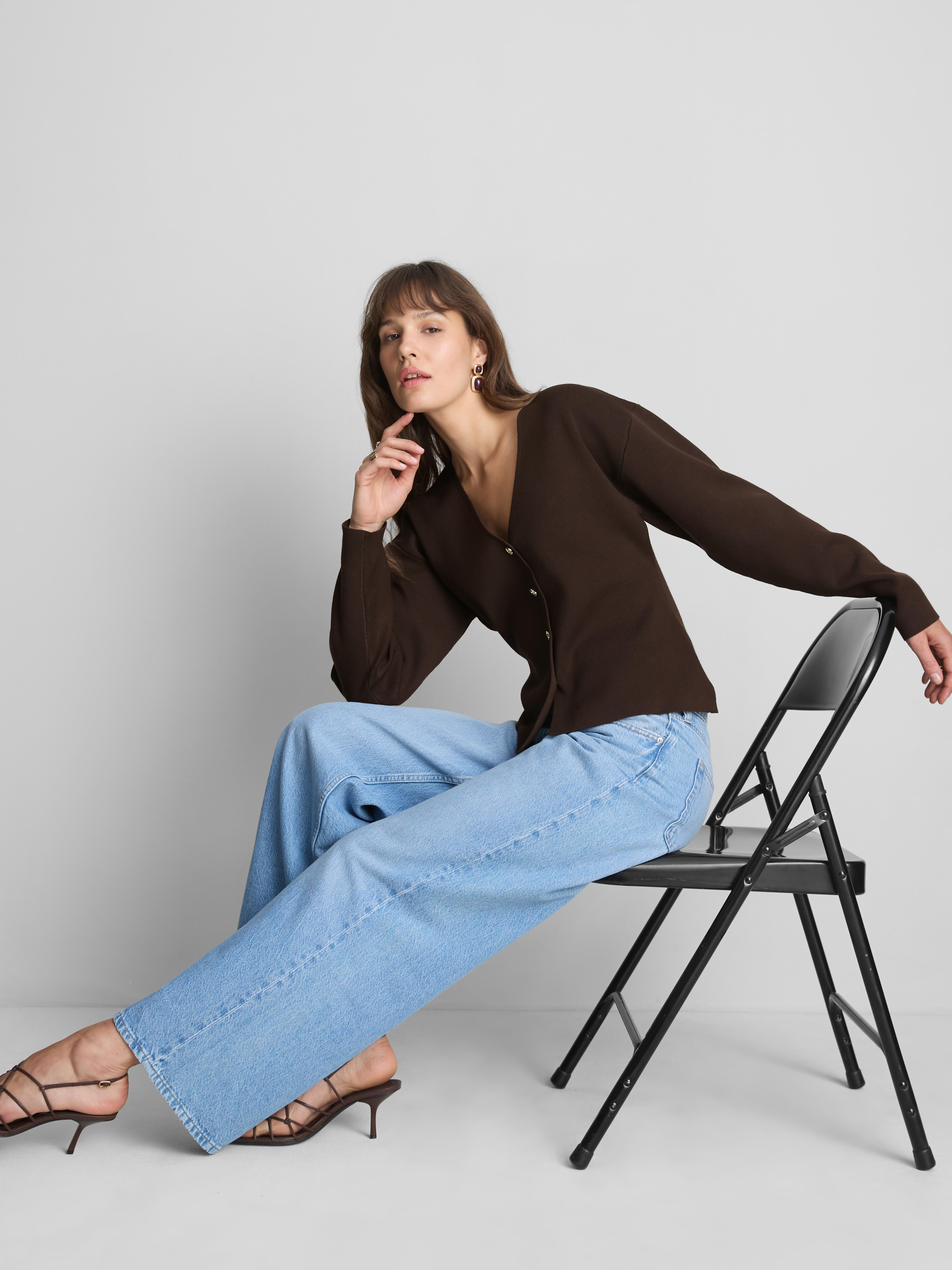 Statement Button Knitted Cardigan - Chocolate