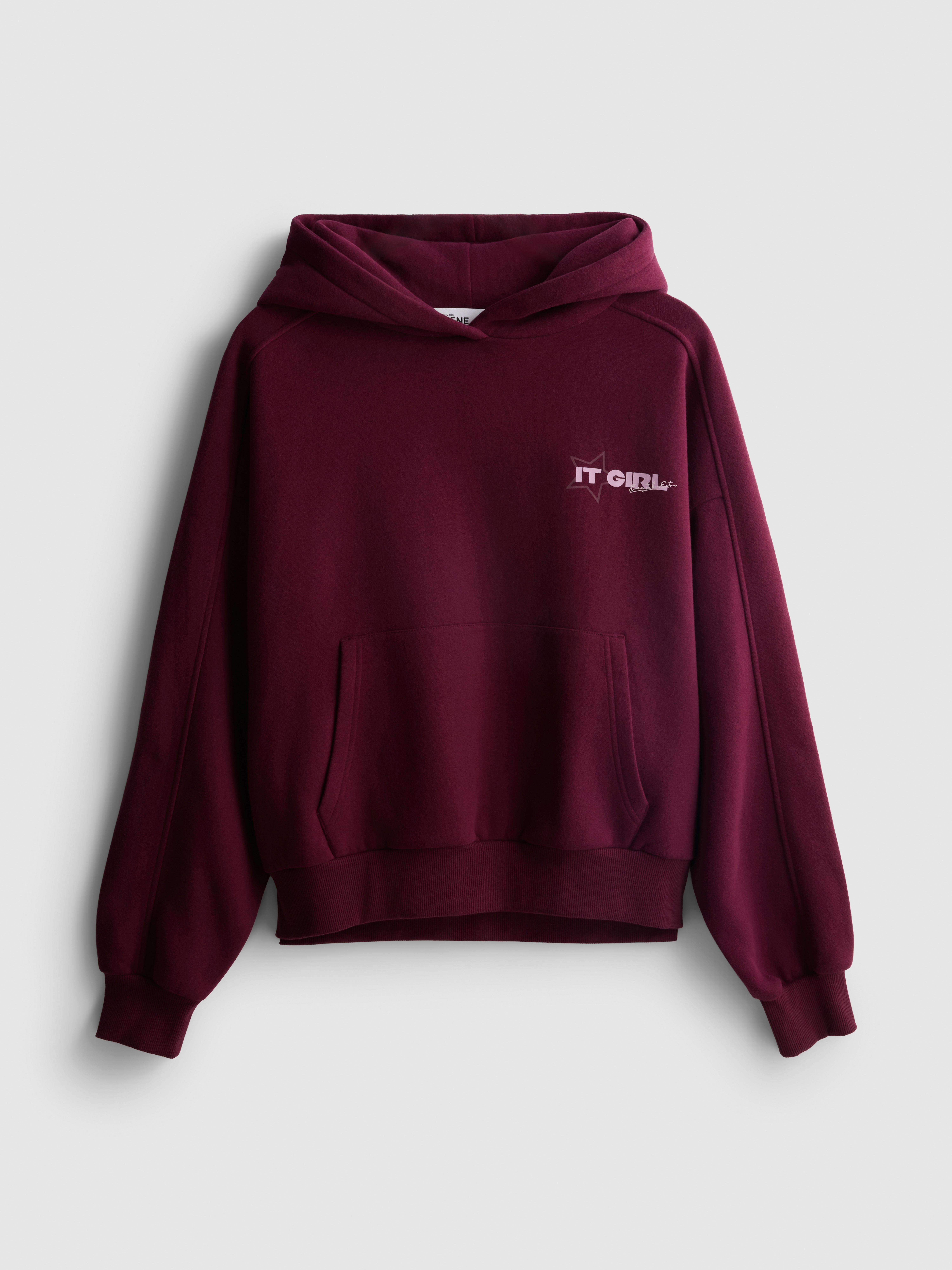 Cotton-Rich Slogan Hoodie - Wine