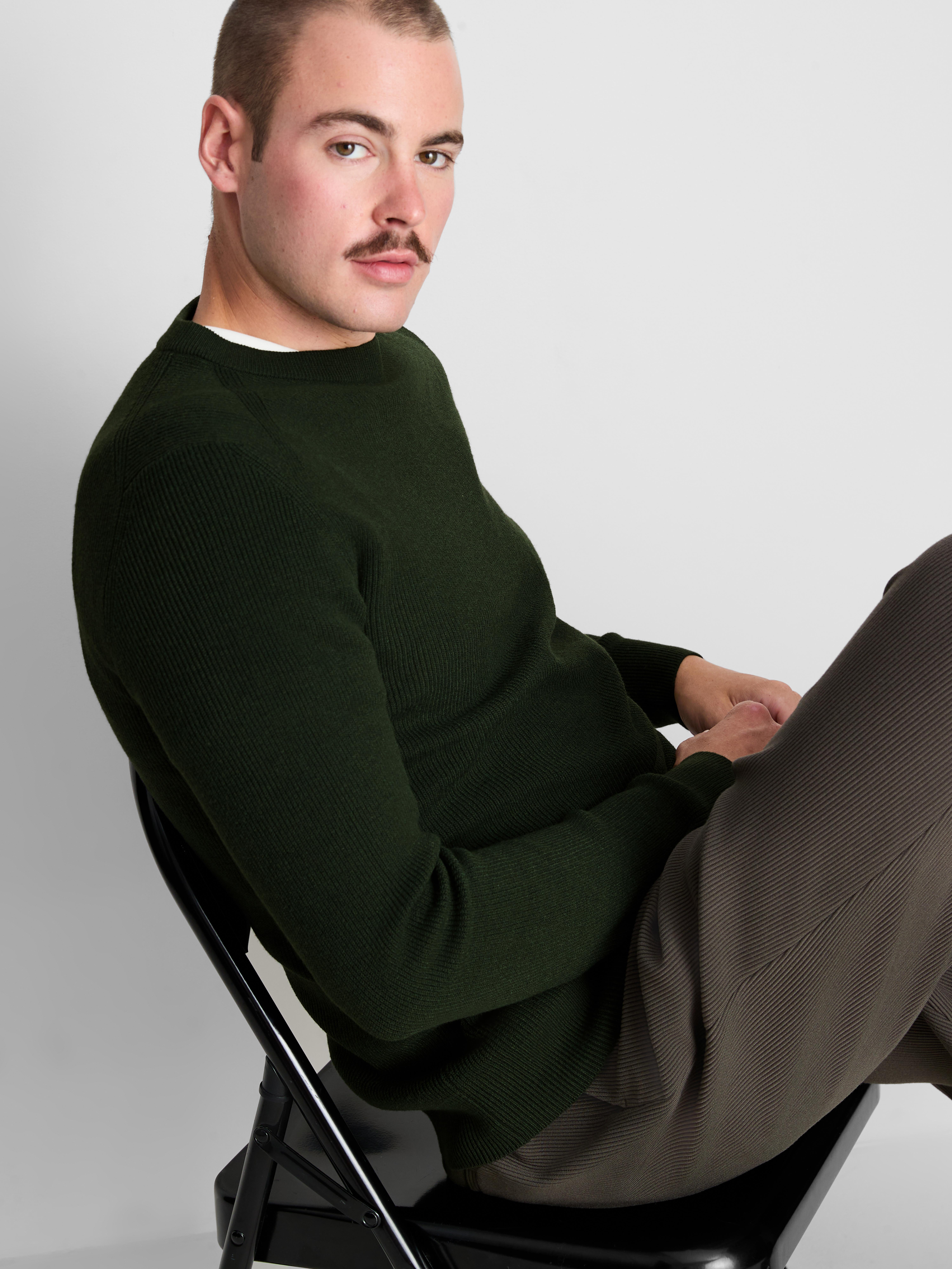 Ribbed Crewneck Sweater - Dark Green