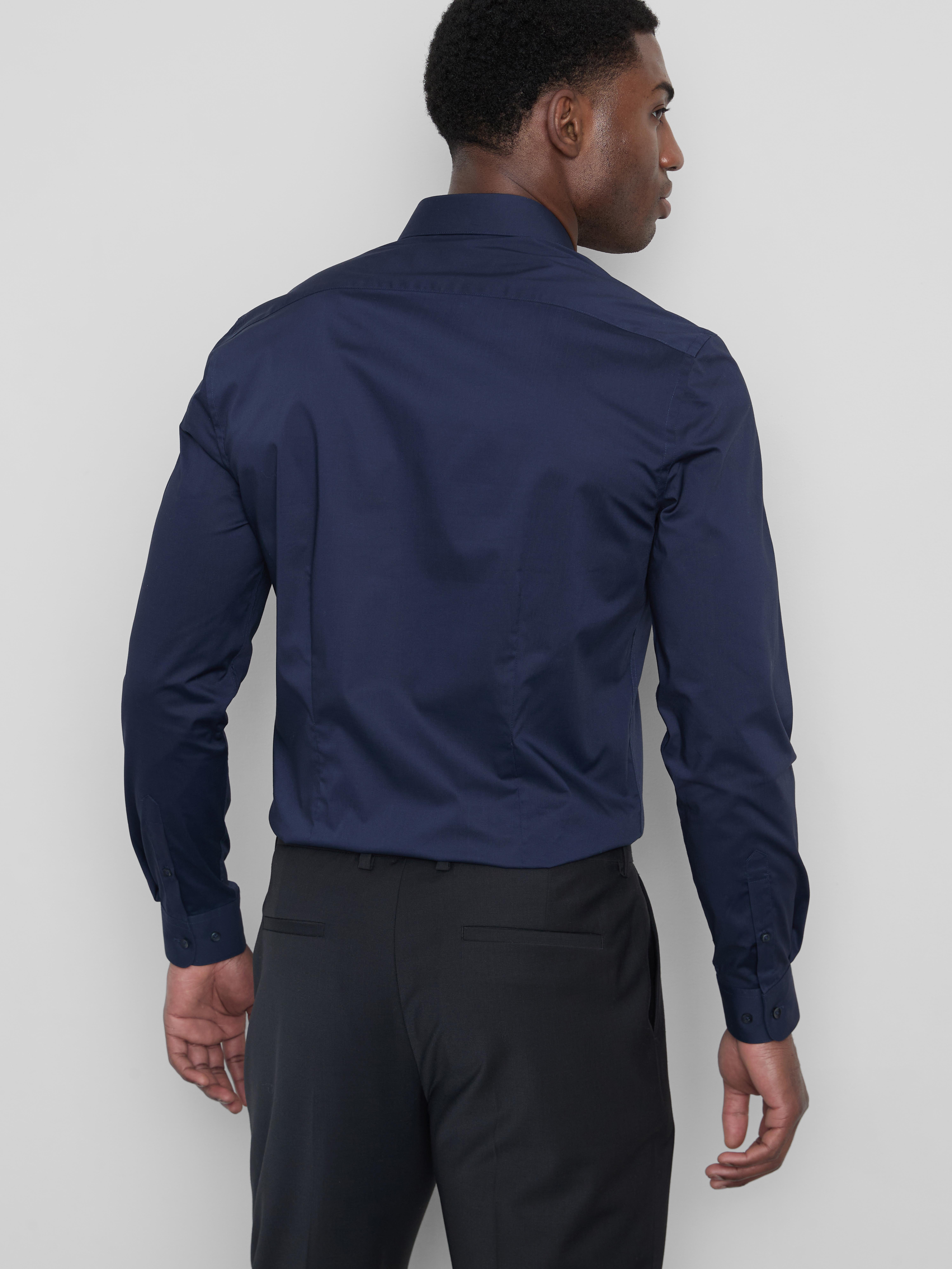 Slim Fit Stretch Button-Up Shirt - Navy