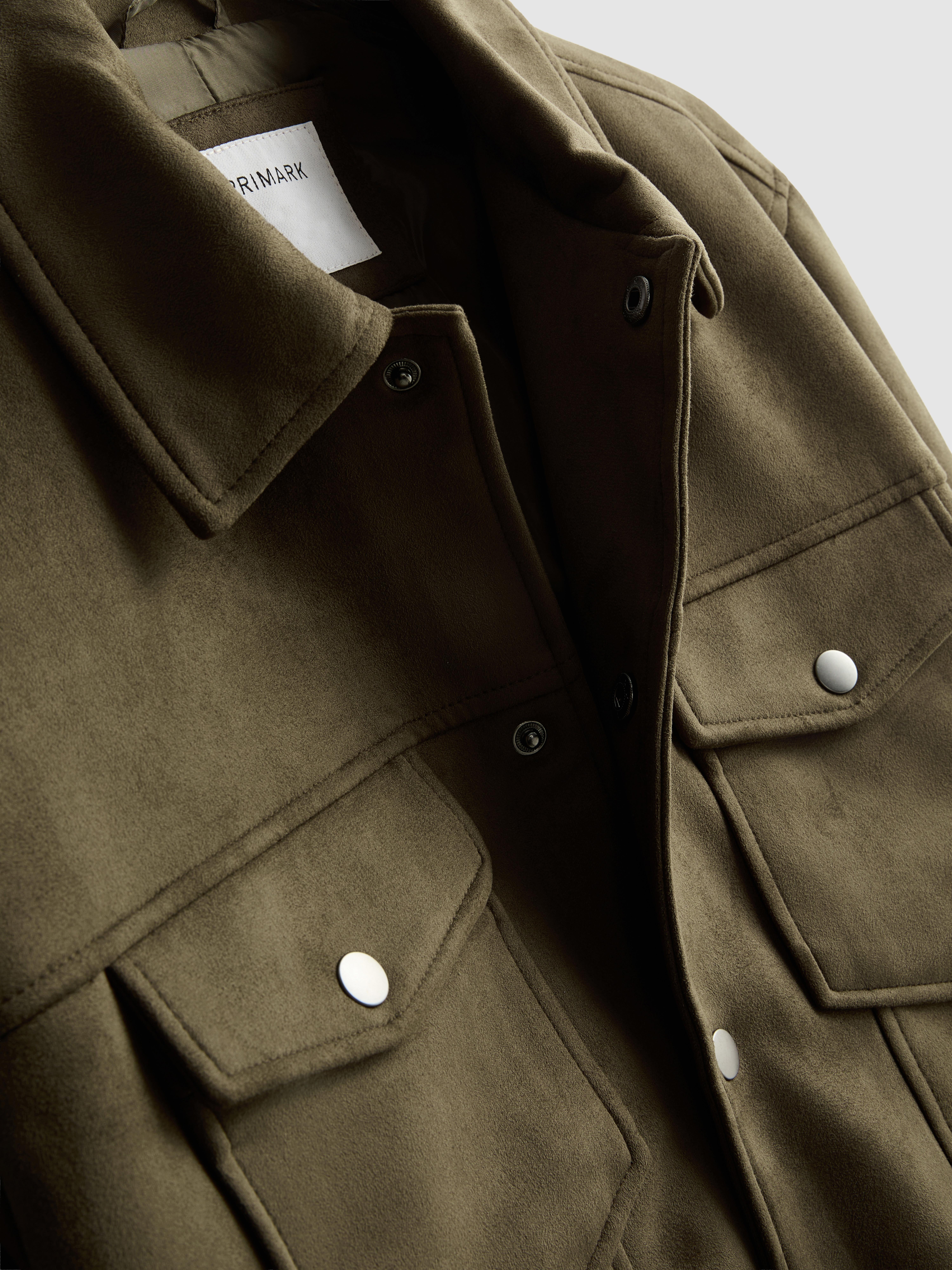 Faux Suede Trucker Jacket - Olive