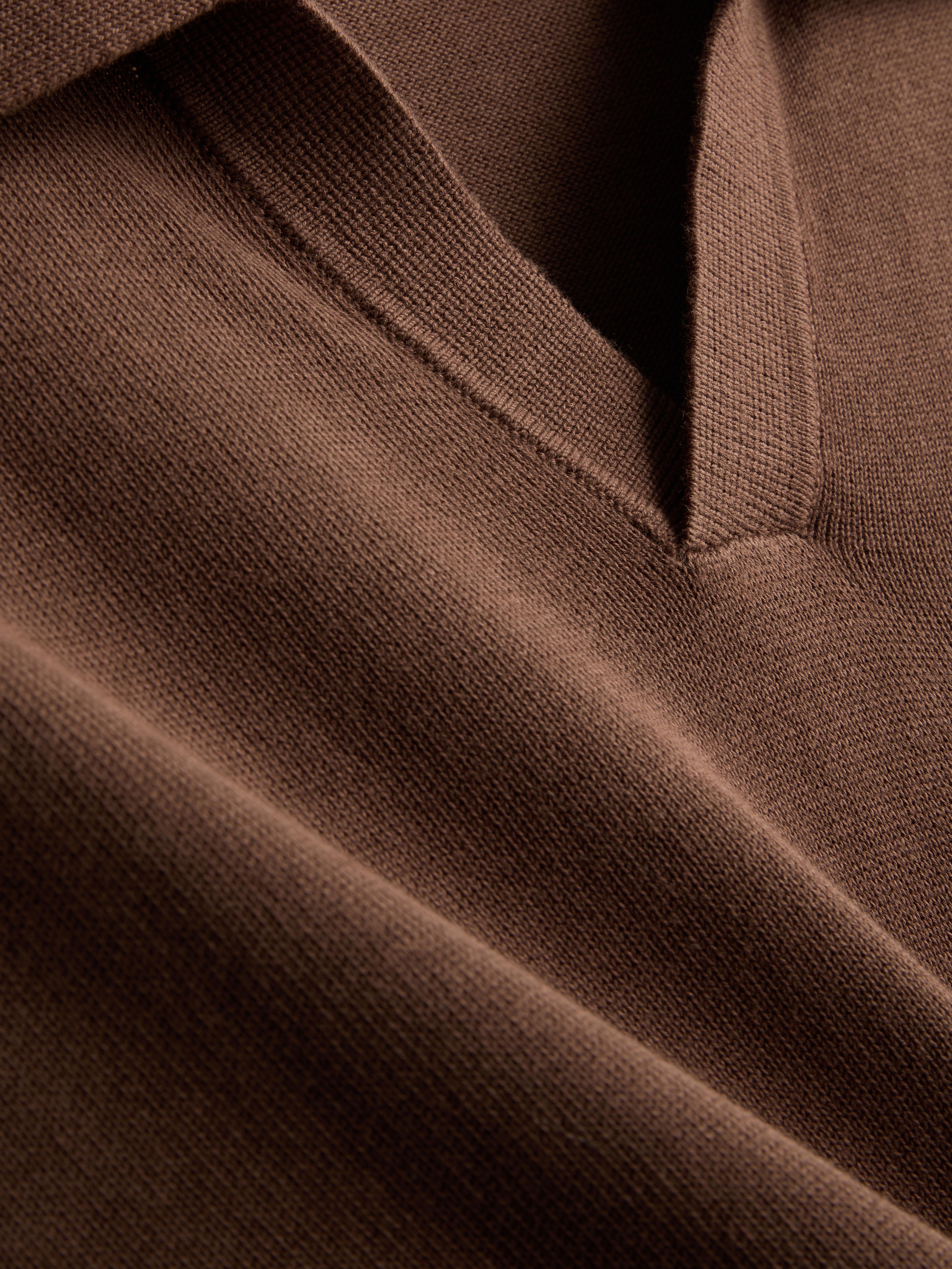 Knitted Long-Sleeve Polo Shirt - Dark Brown