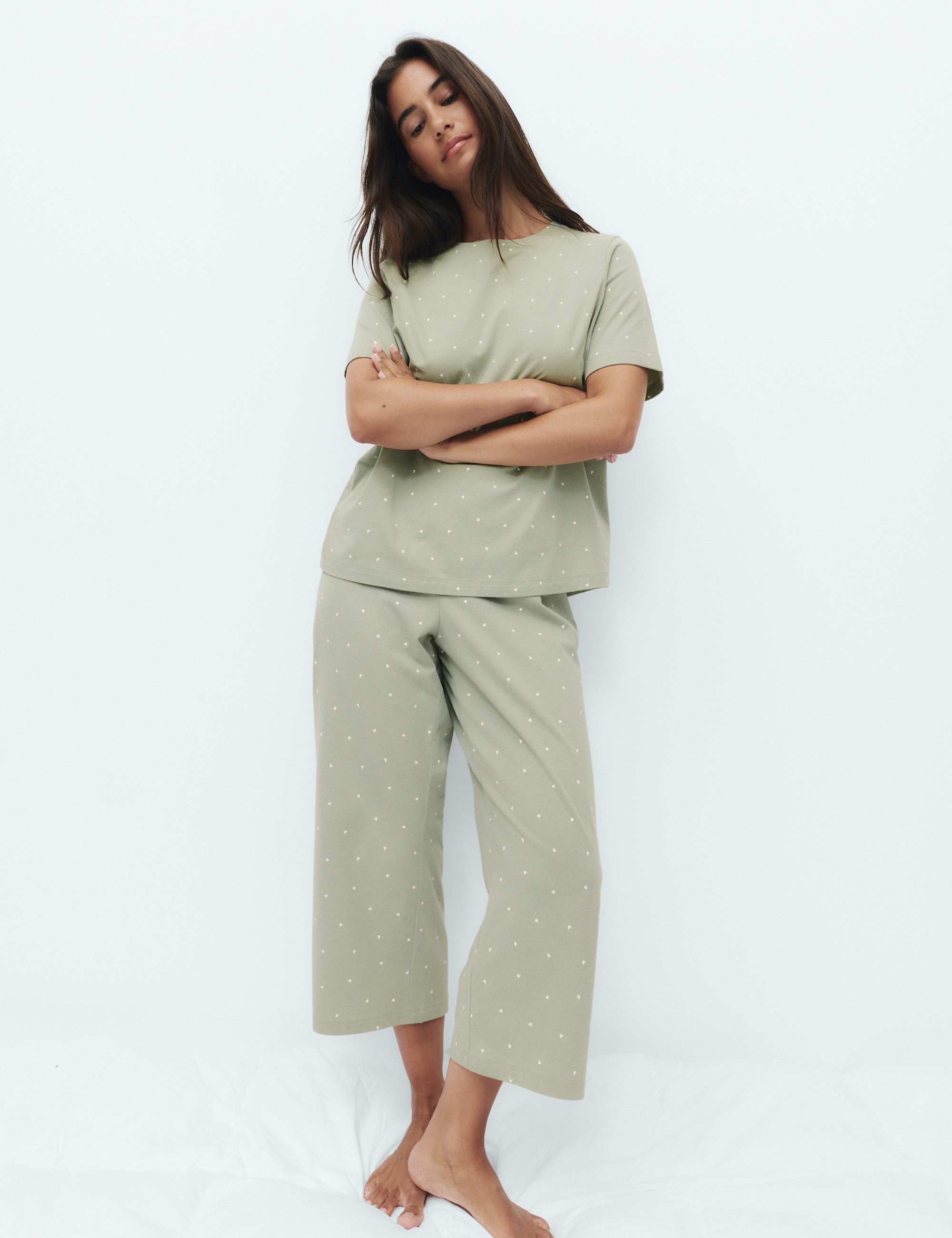 Cotton Rich Printed Cropped Pyjama Set