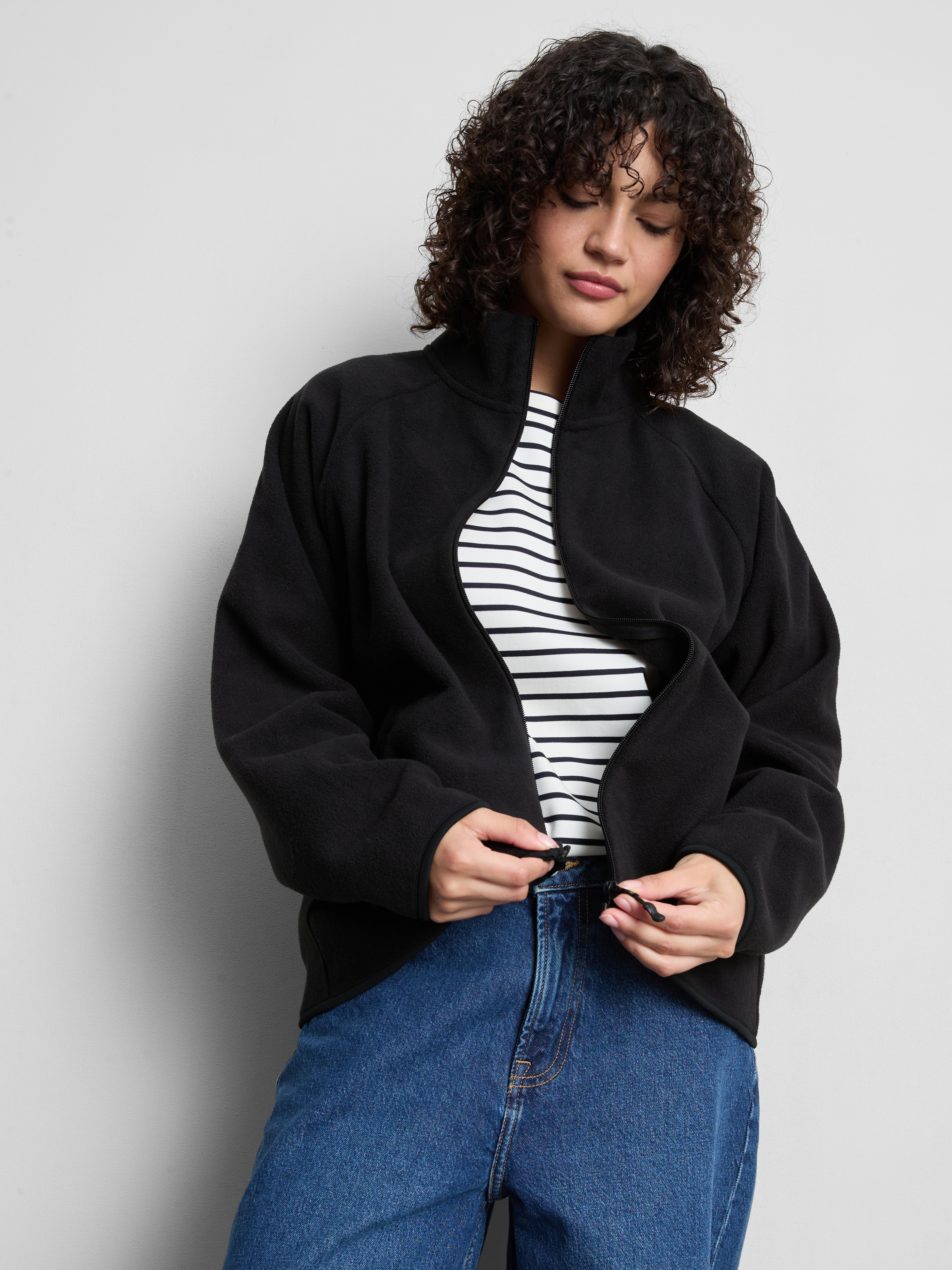 Zip-Up Funnel Neck Fleece - Black