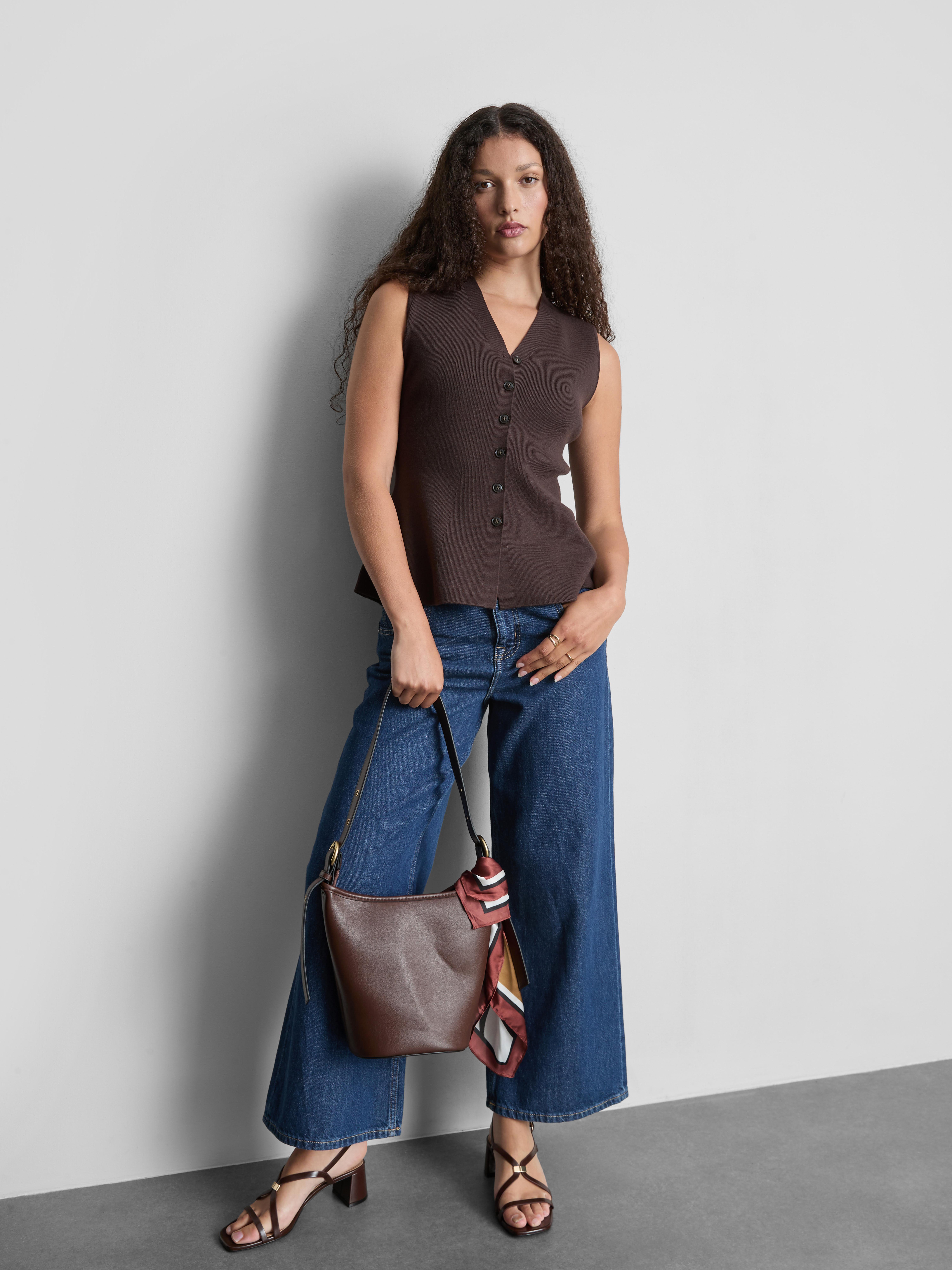 The Edit Knitted Sleeveless Peplum Waistcoat - Chocolate