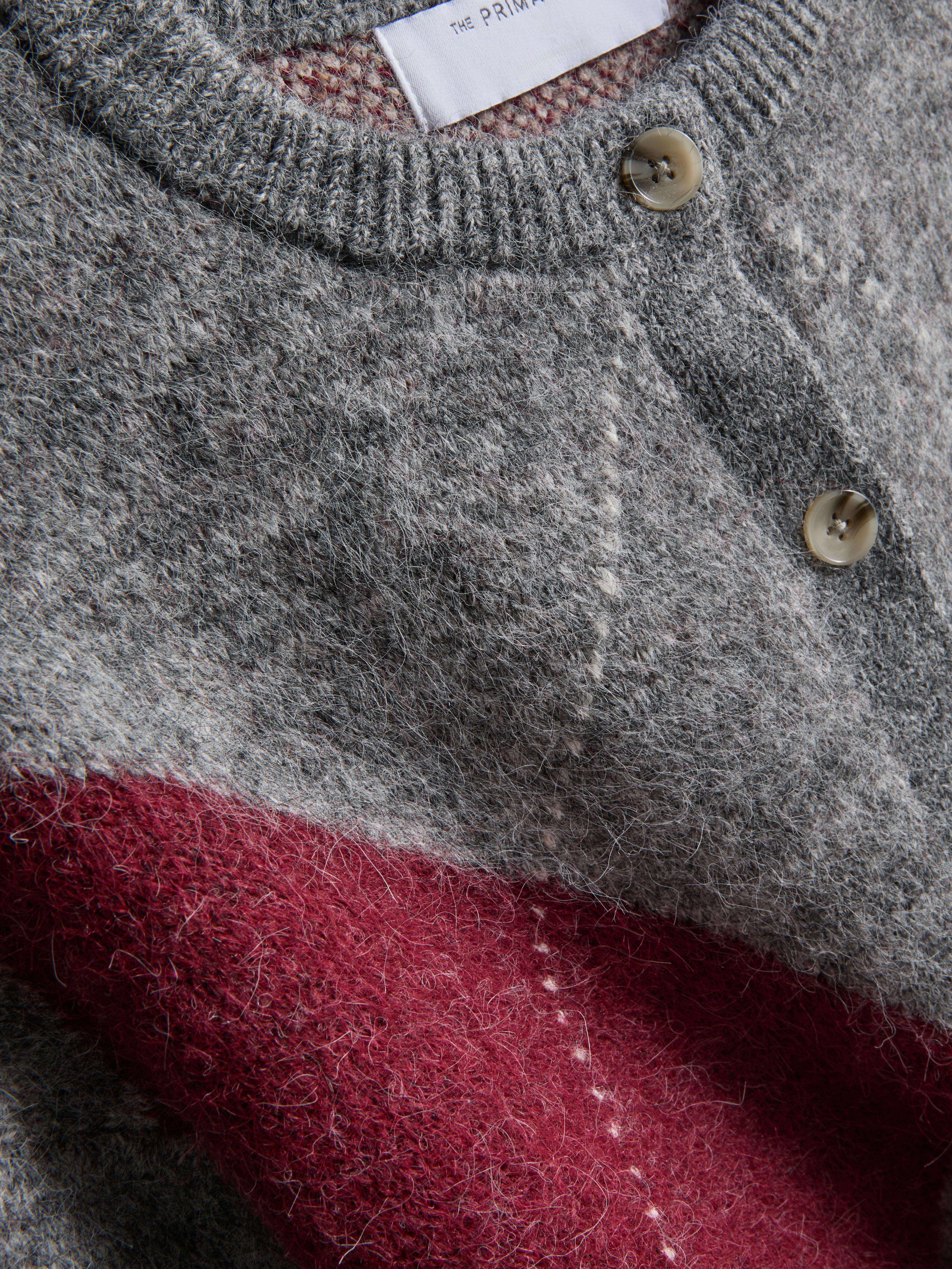 The Edit Argyle Button-Up Cardigan - Gray