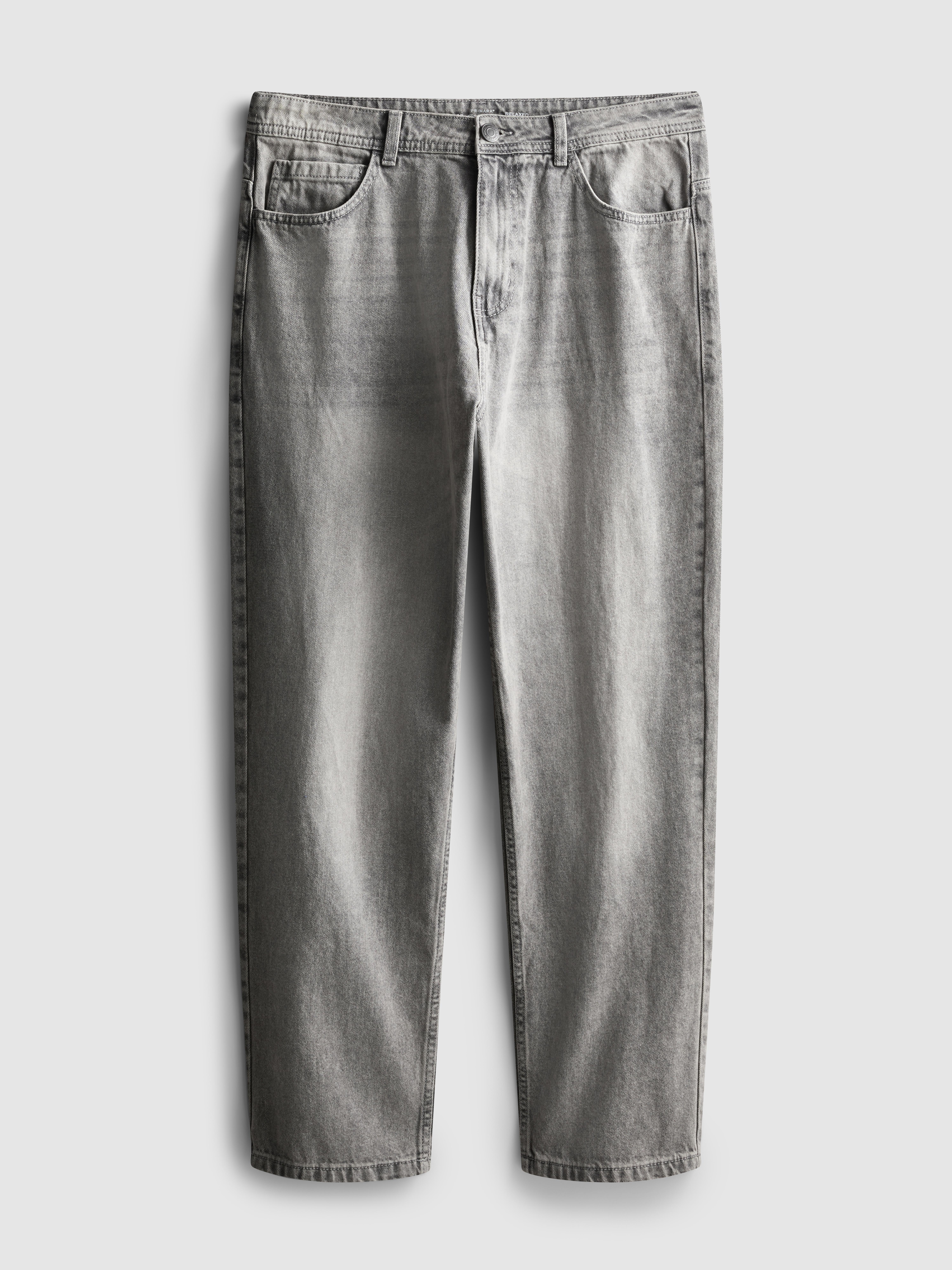 Mid-Rise Relaxed Straight Leg Jeans - Gray
