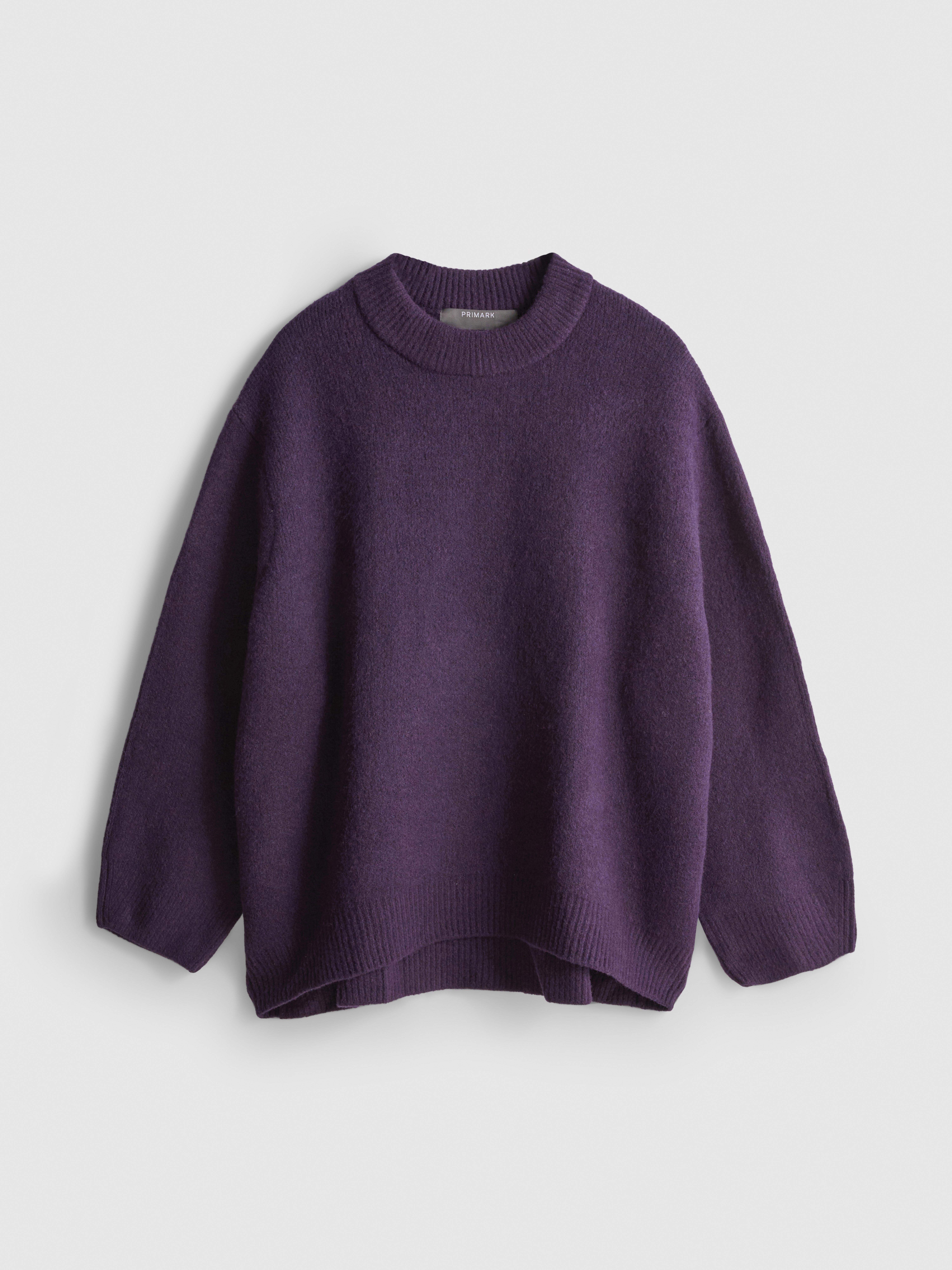 Wool Blend Oversized Crew Neck Sweater - Dark Purple