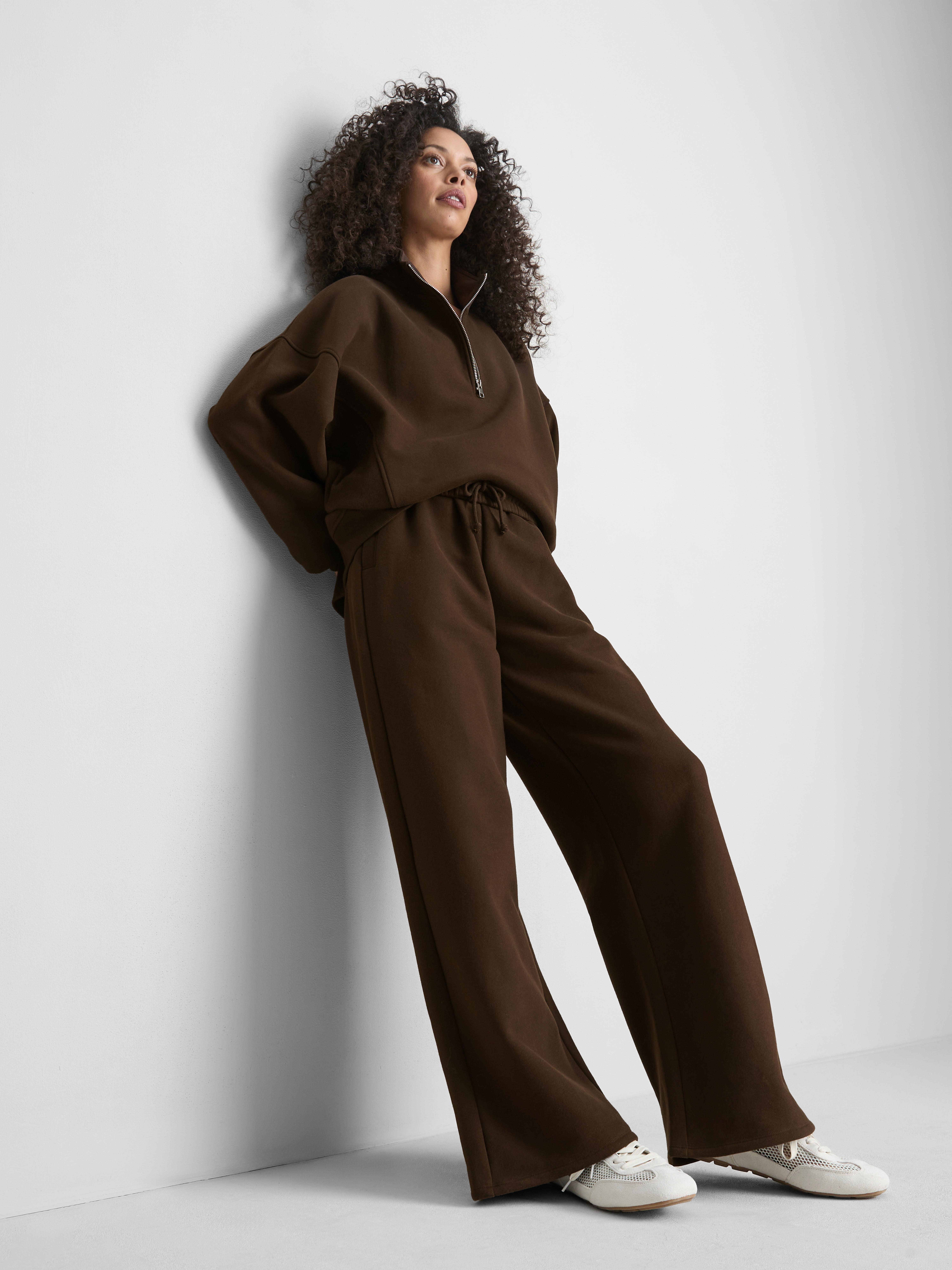 Cotton Rich Wide Leg Sweatpants - Chocolate