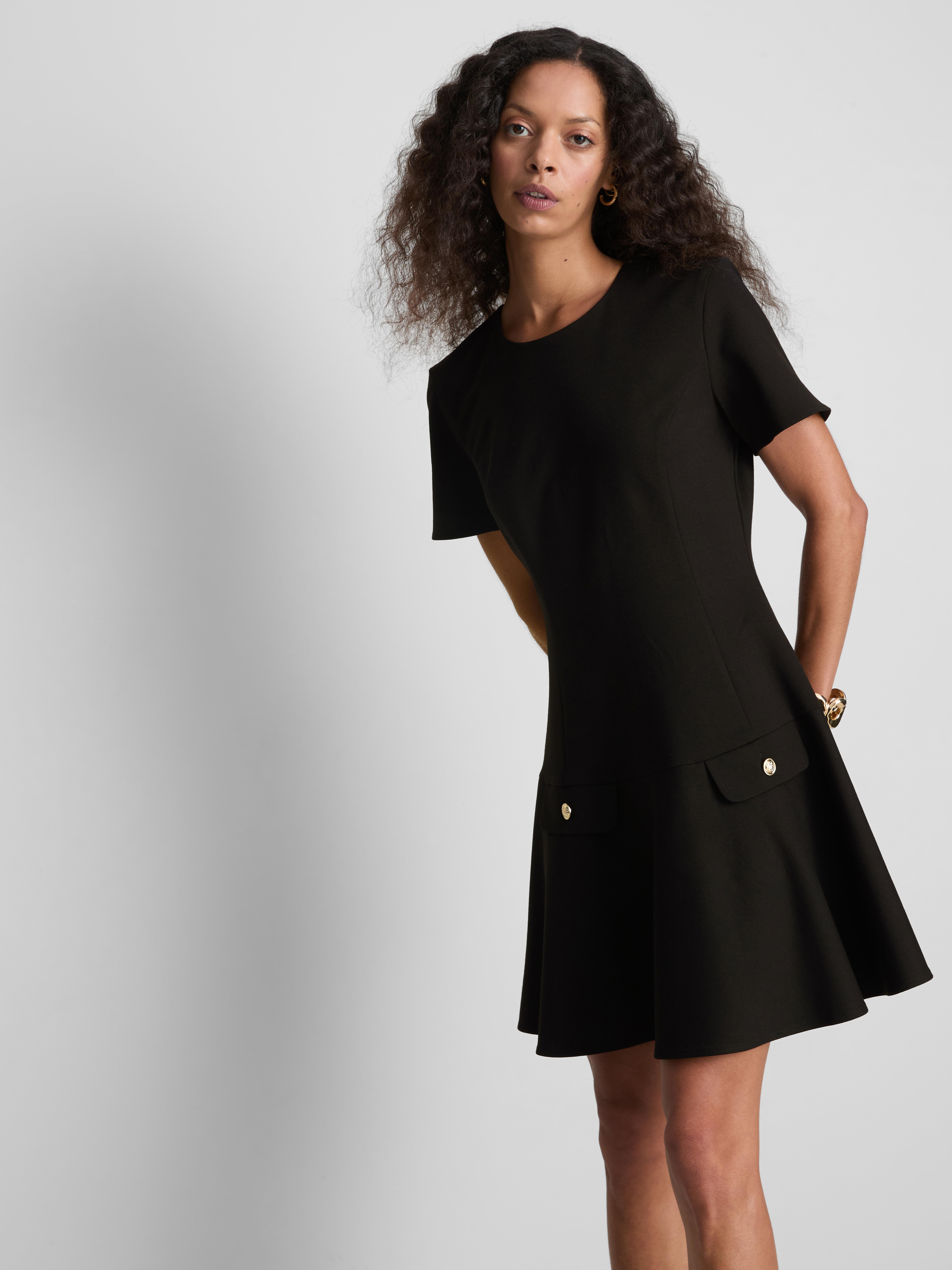 Dropped-Hem Ponte Mini Dress - Black