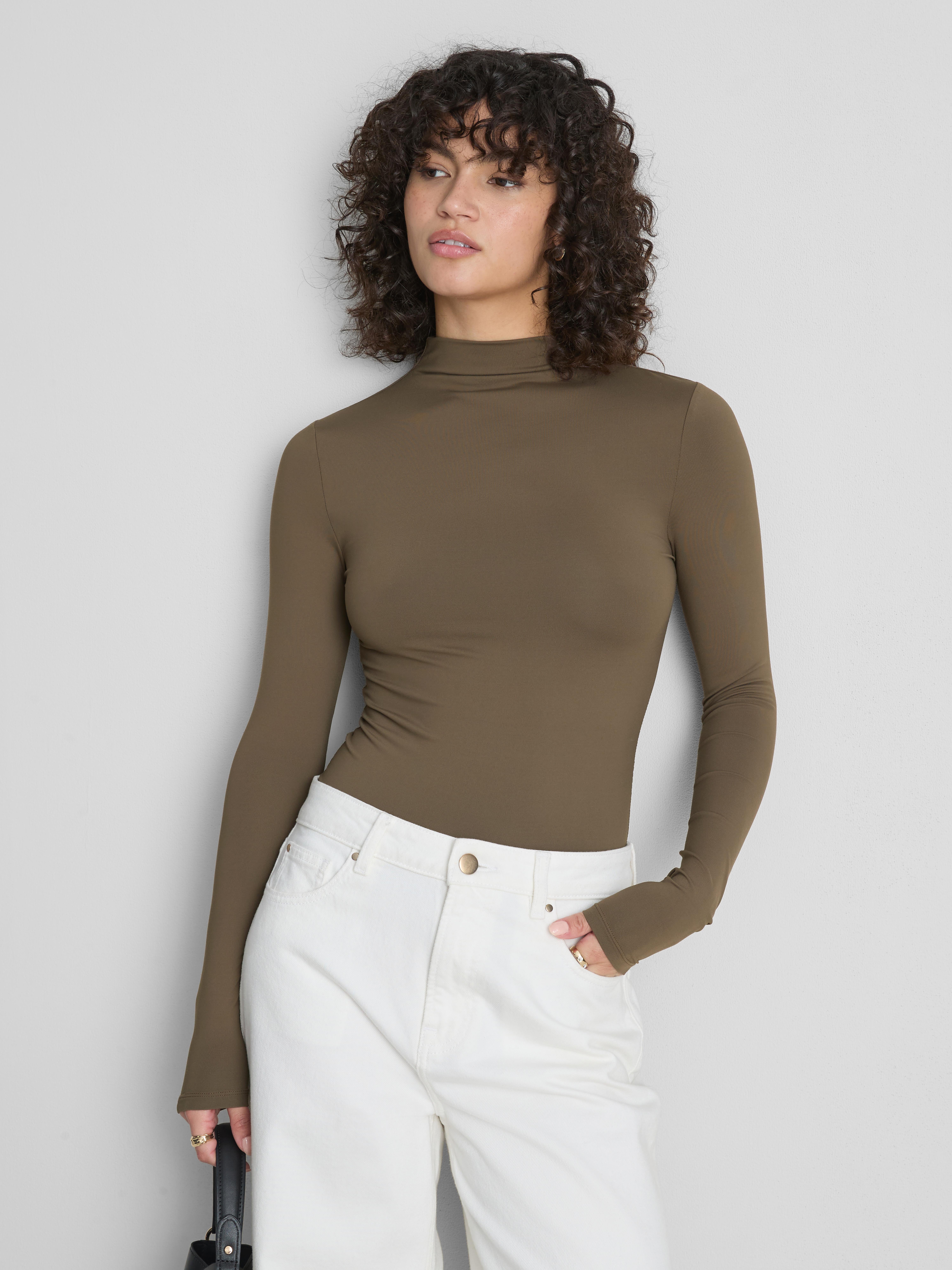 Second Skin High-Neck Long-Sleeve Top - Light Brown