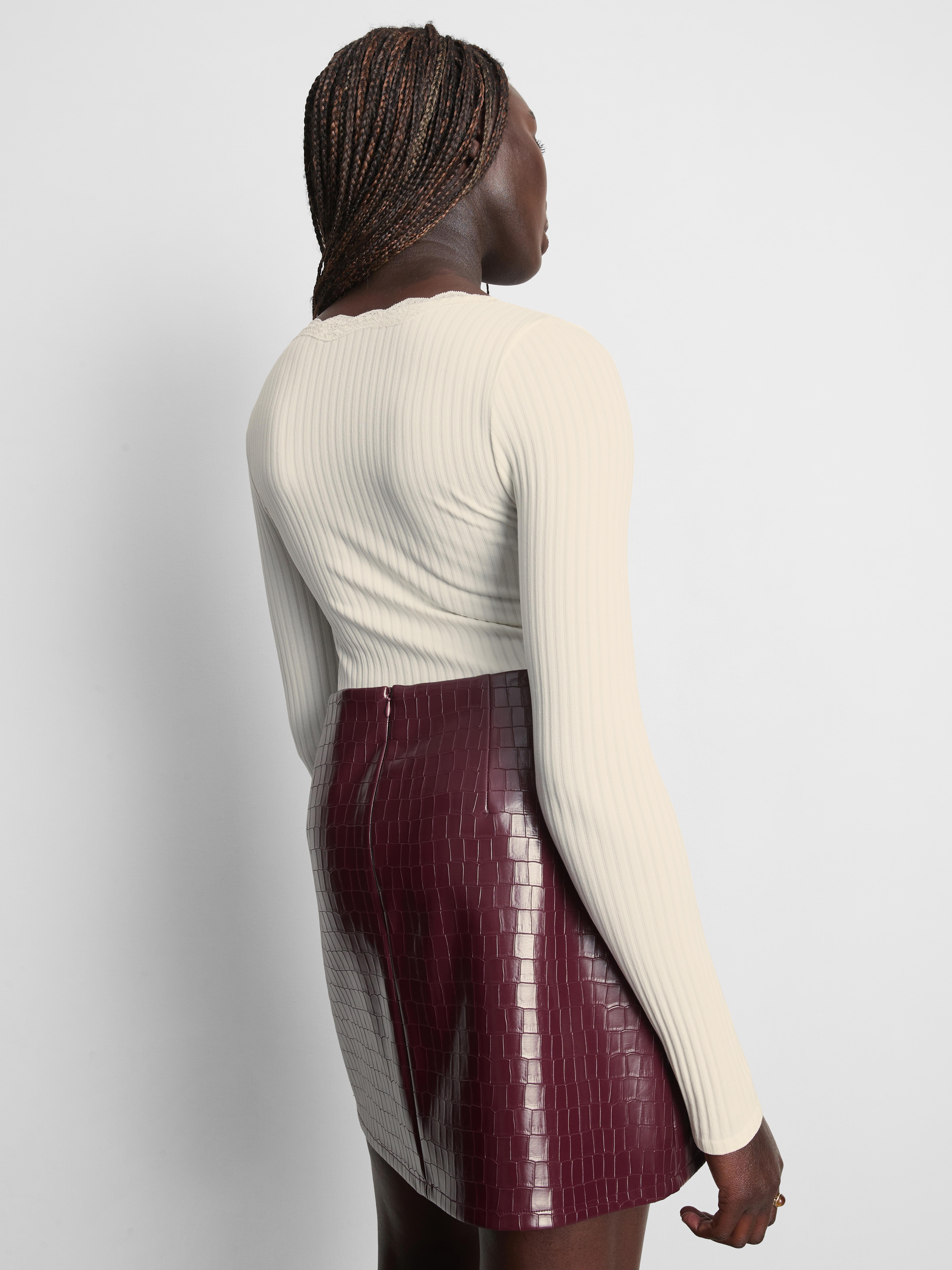 Ribbed Long-Sleeve Squareneck Top - Cream