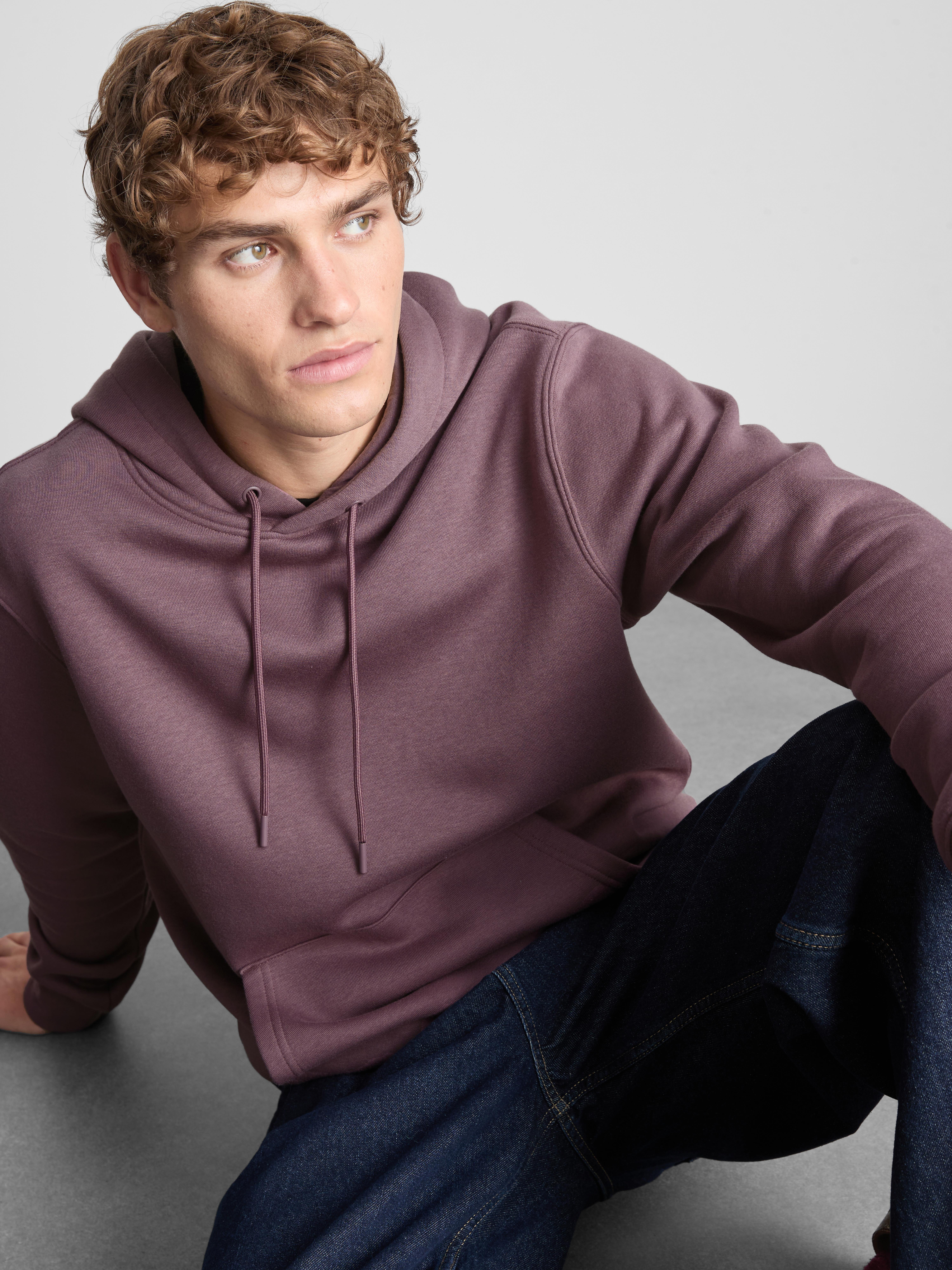 Cotton Blend Overhead Hoodie - Plum