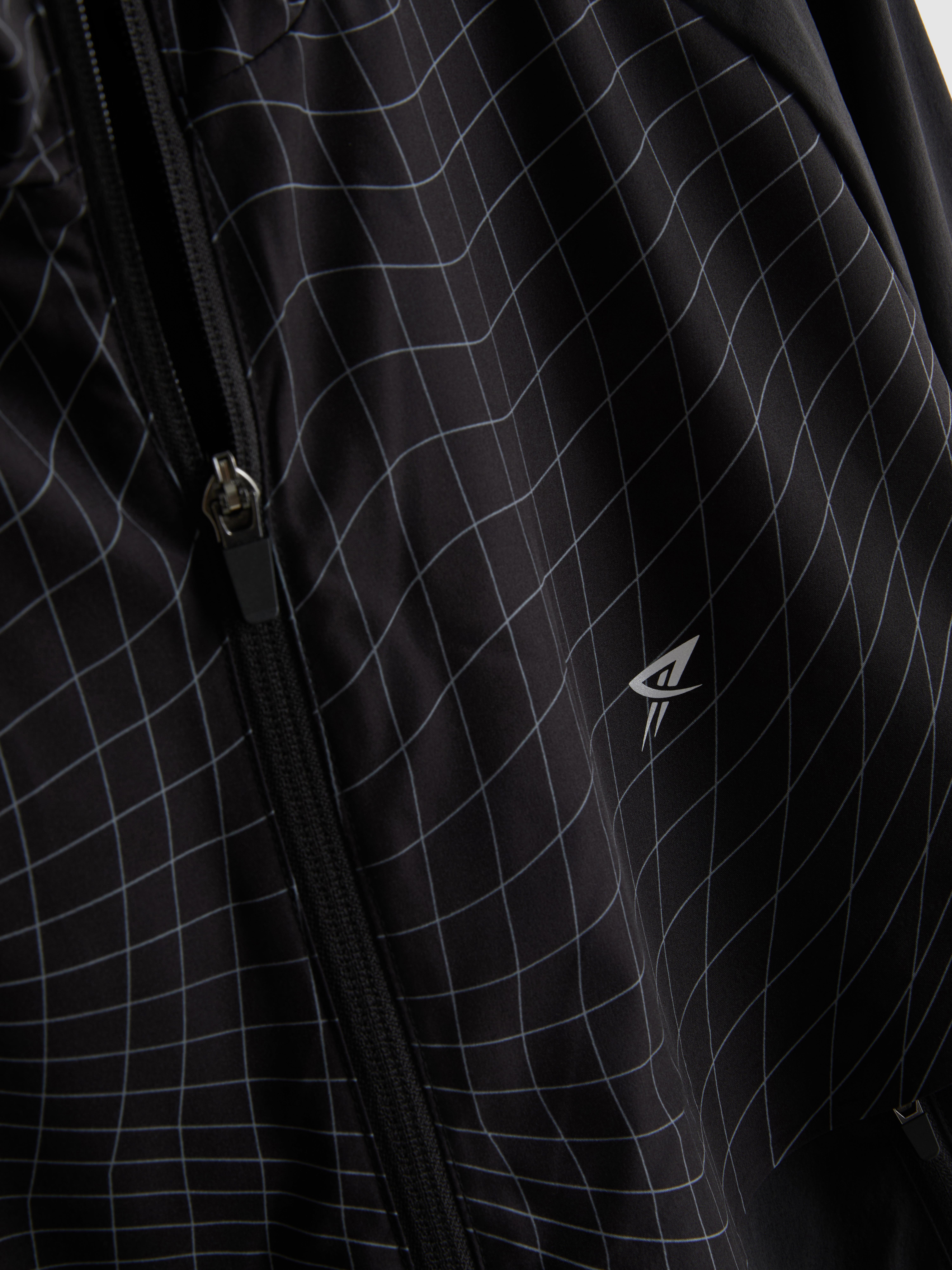 Grid Panel Zip-Up Hooded Jacket - Black