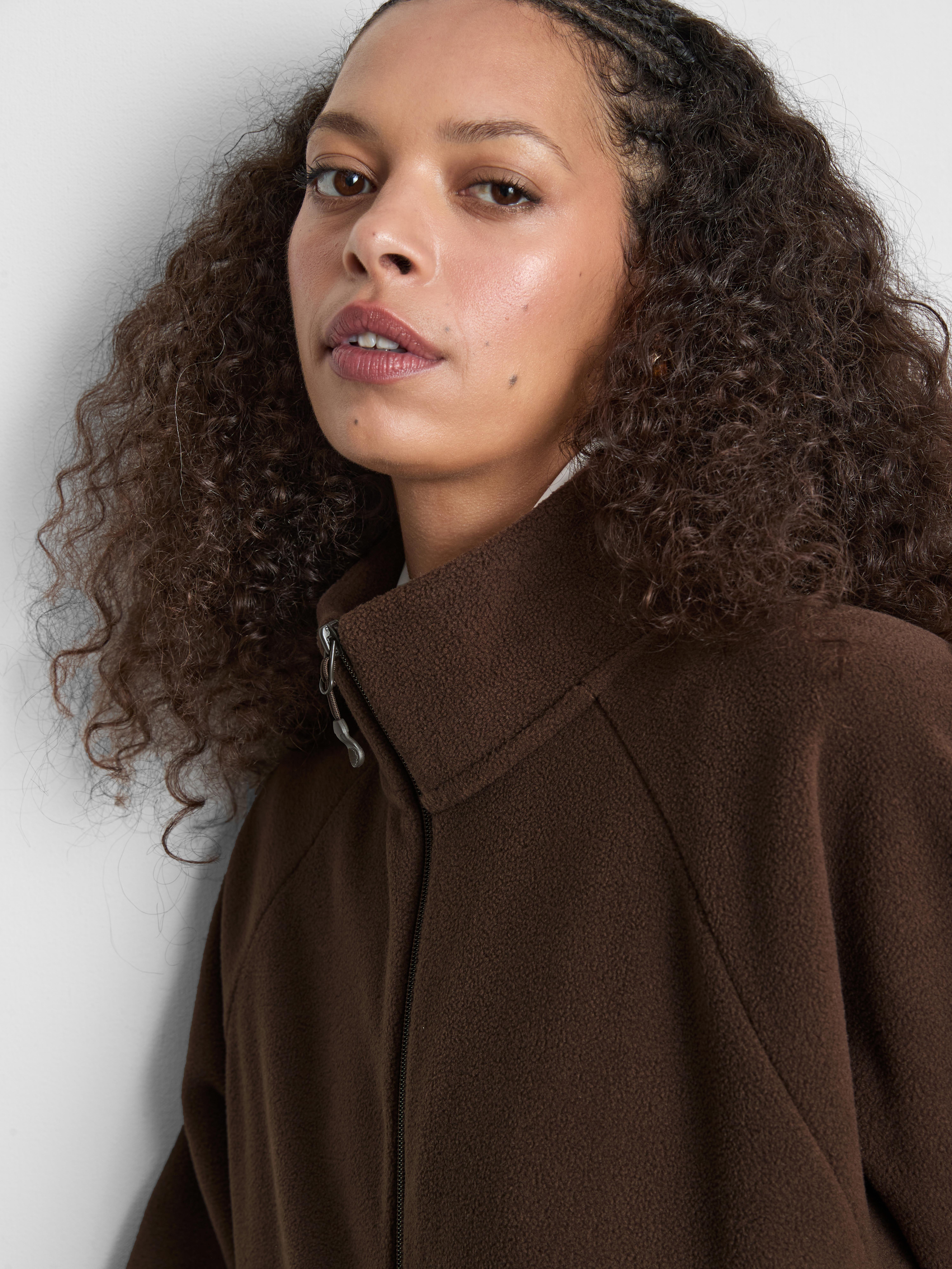 Zip-Up Funnel Neck Fleece - Chocolate