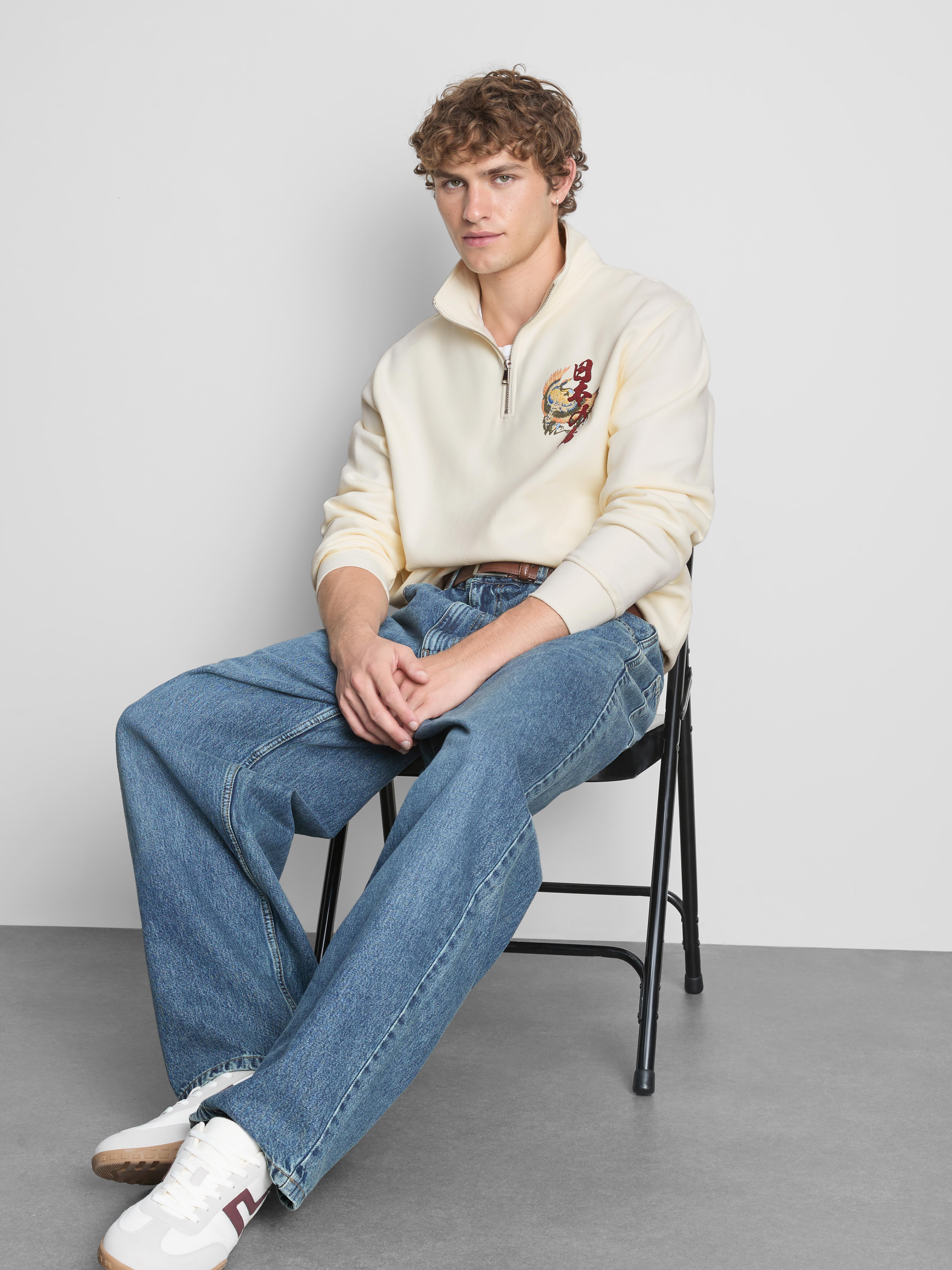 Funnel Neck Half-Zip Sweatshirt - Ivory