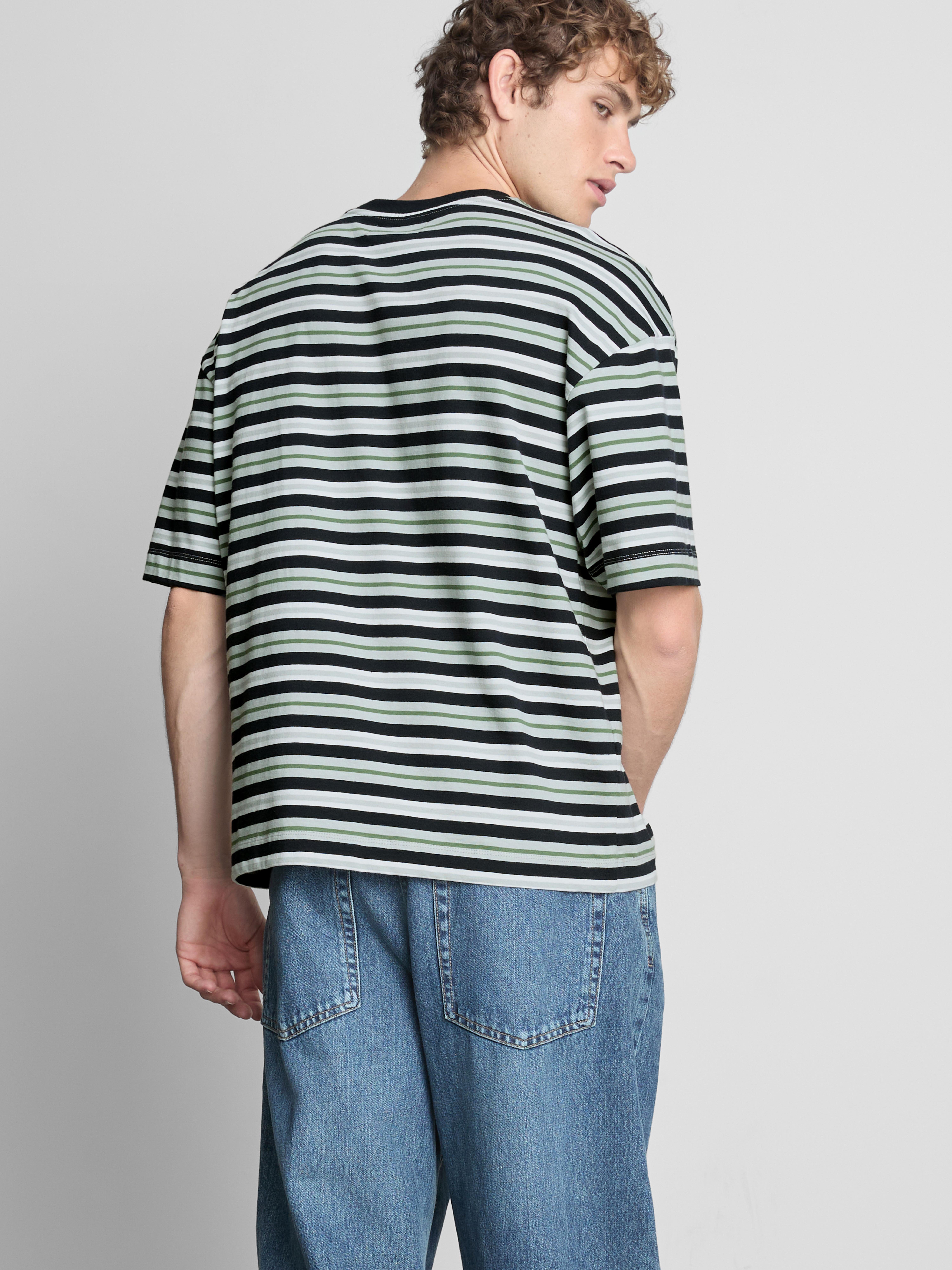 Pure Cotton Stripe Boxy T-Shirt - Green