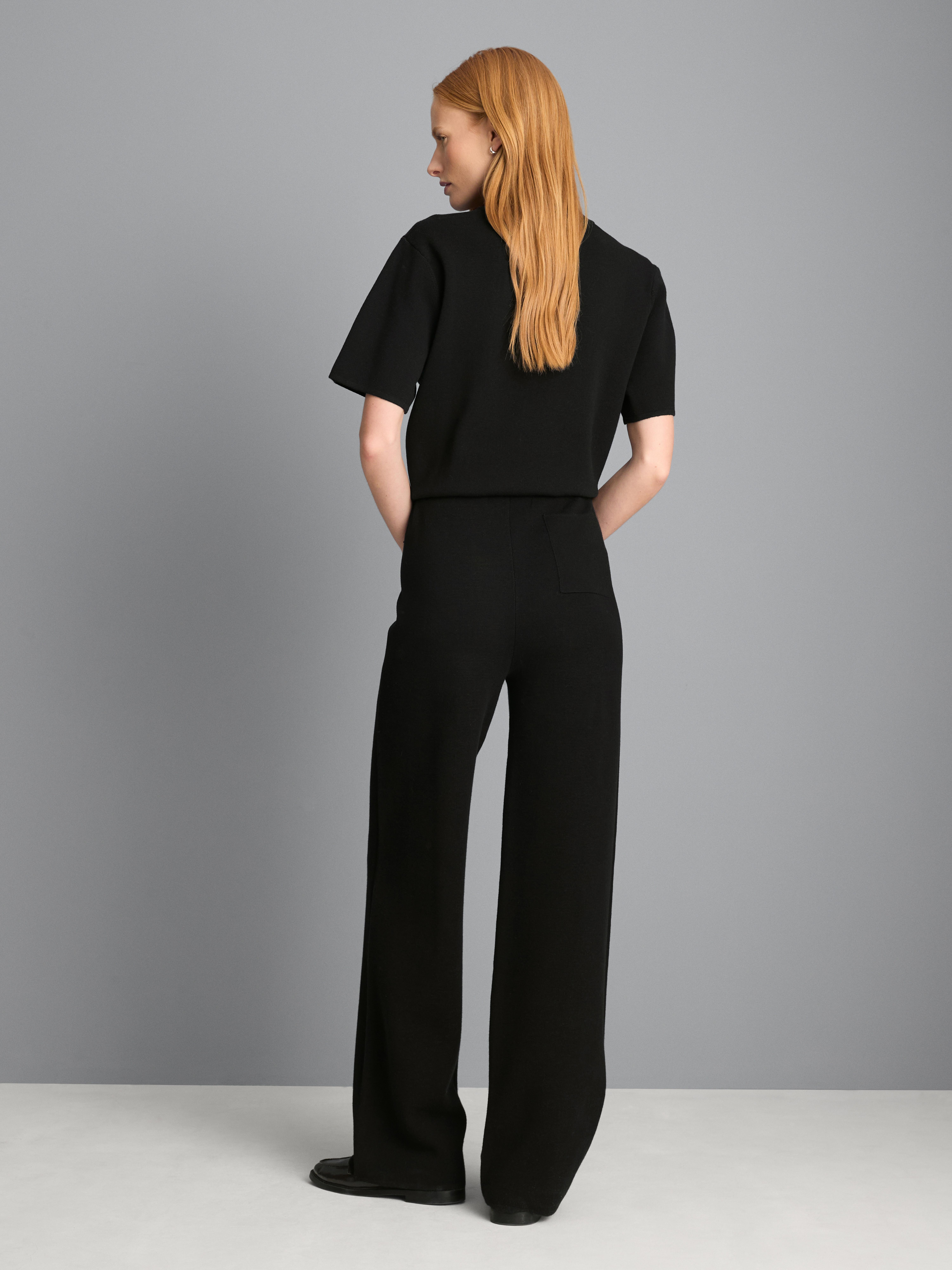 Compact Knit Wide-Leg Pants - Black