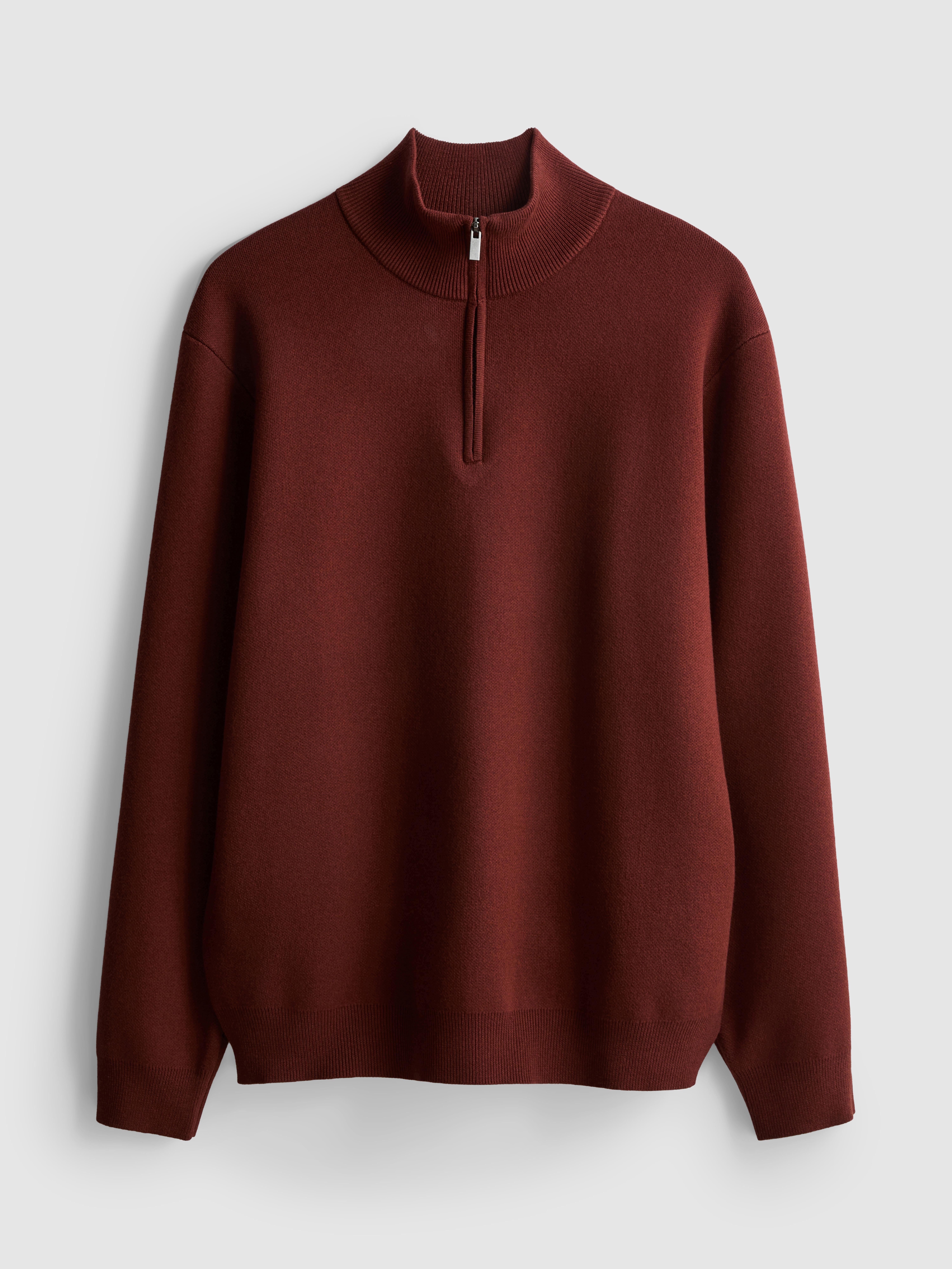 Zip Neck Knitted Sweater - Red