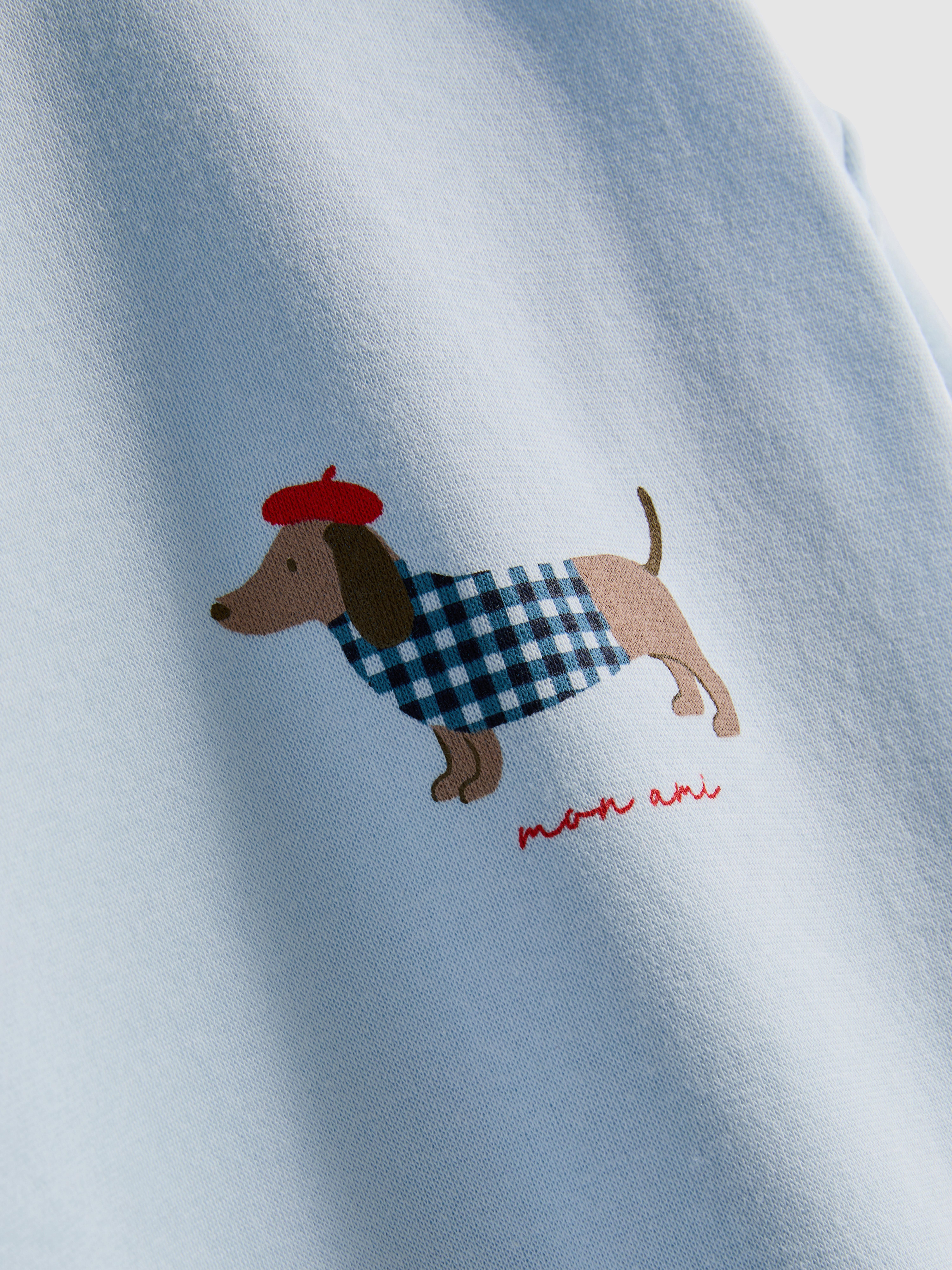 Cotton Blend Relaxed Graphic Sweatshirt - Light Blue