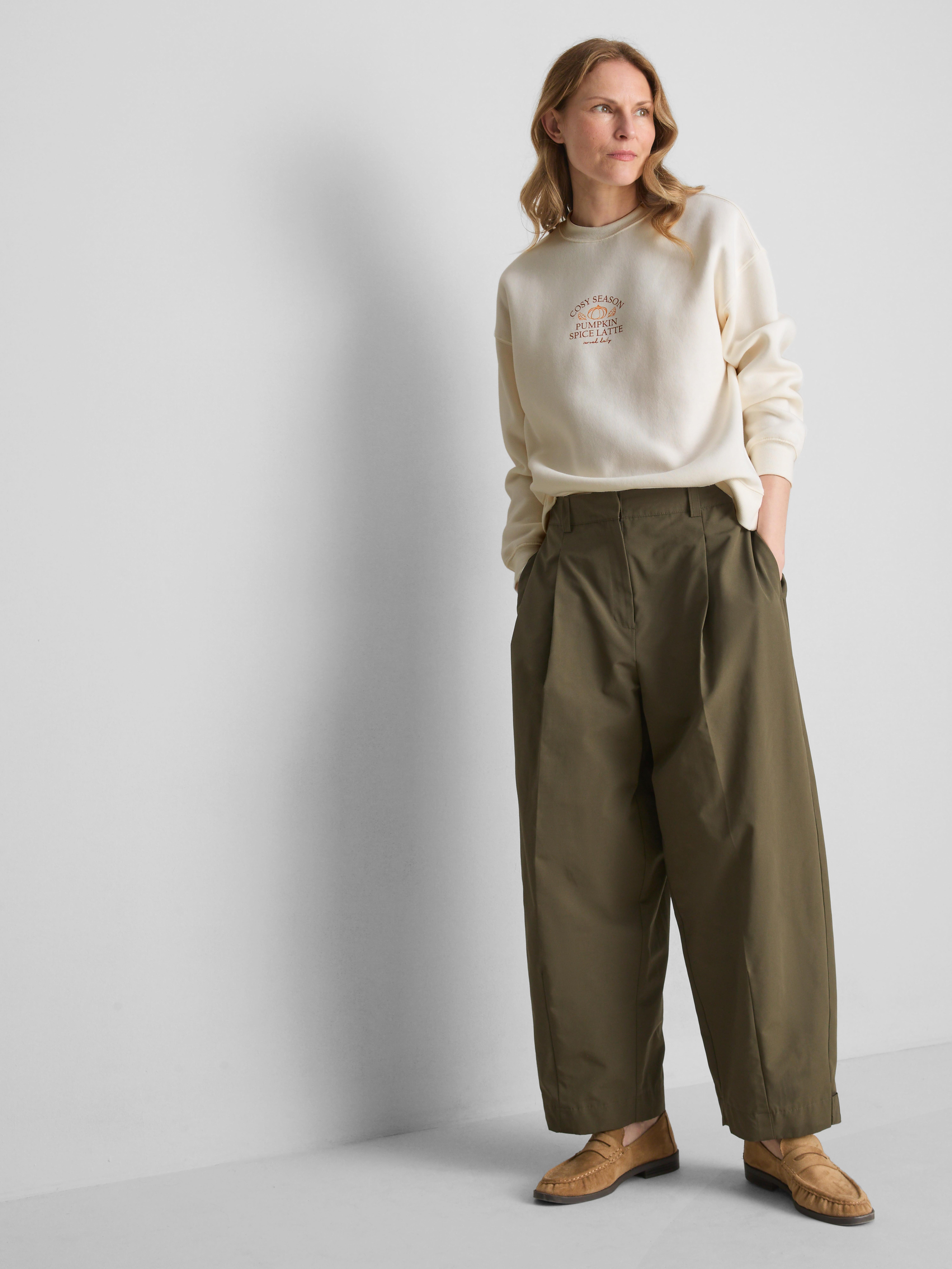Cotton Blend Relaxed Graphic Sweatshirt - Ivory