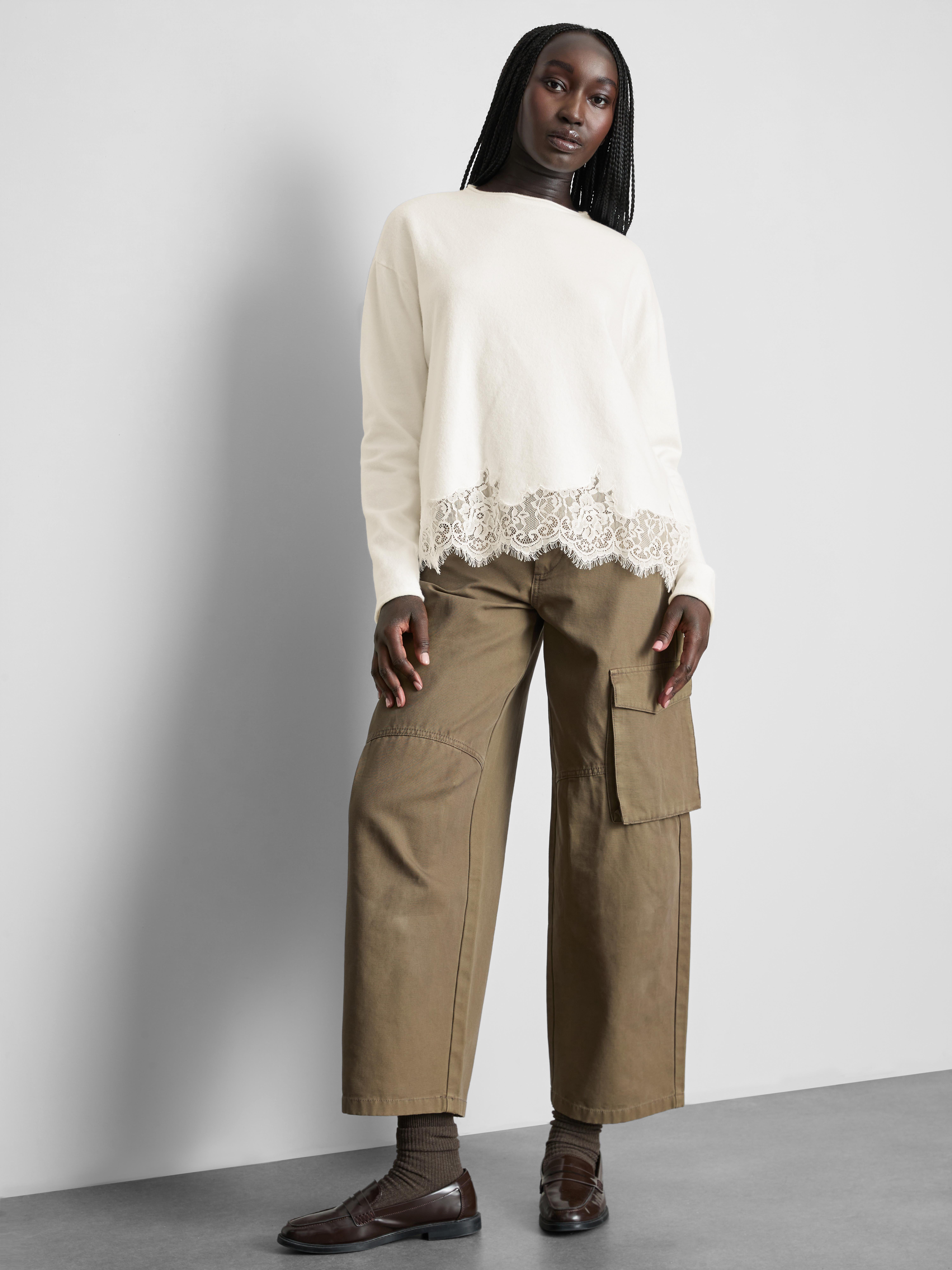 Relaxed Lace-Hem Sweater - Ivory