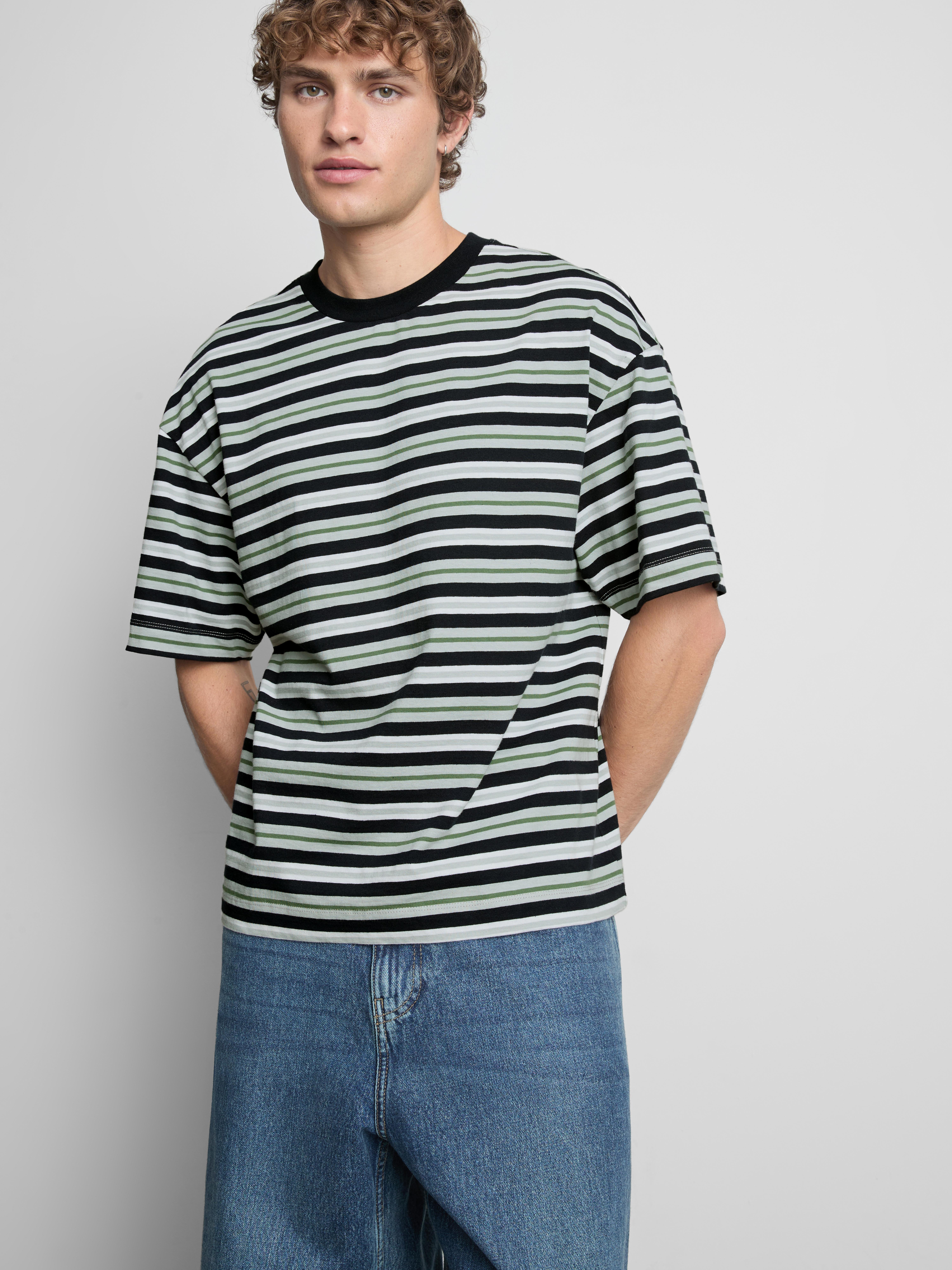 Pure Cotton Stripe Boxy T-Shirt - Green