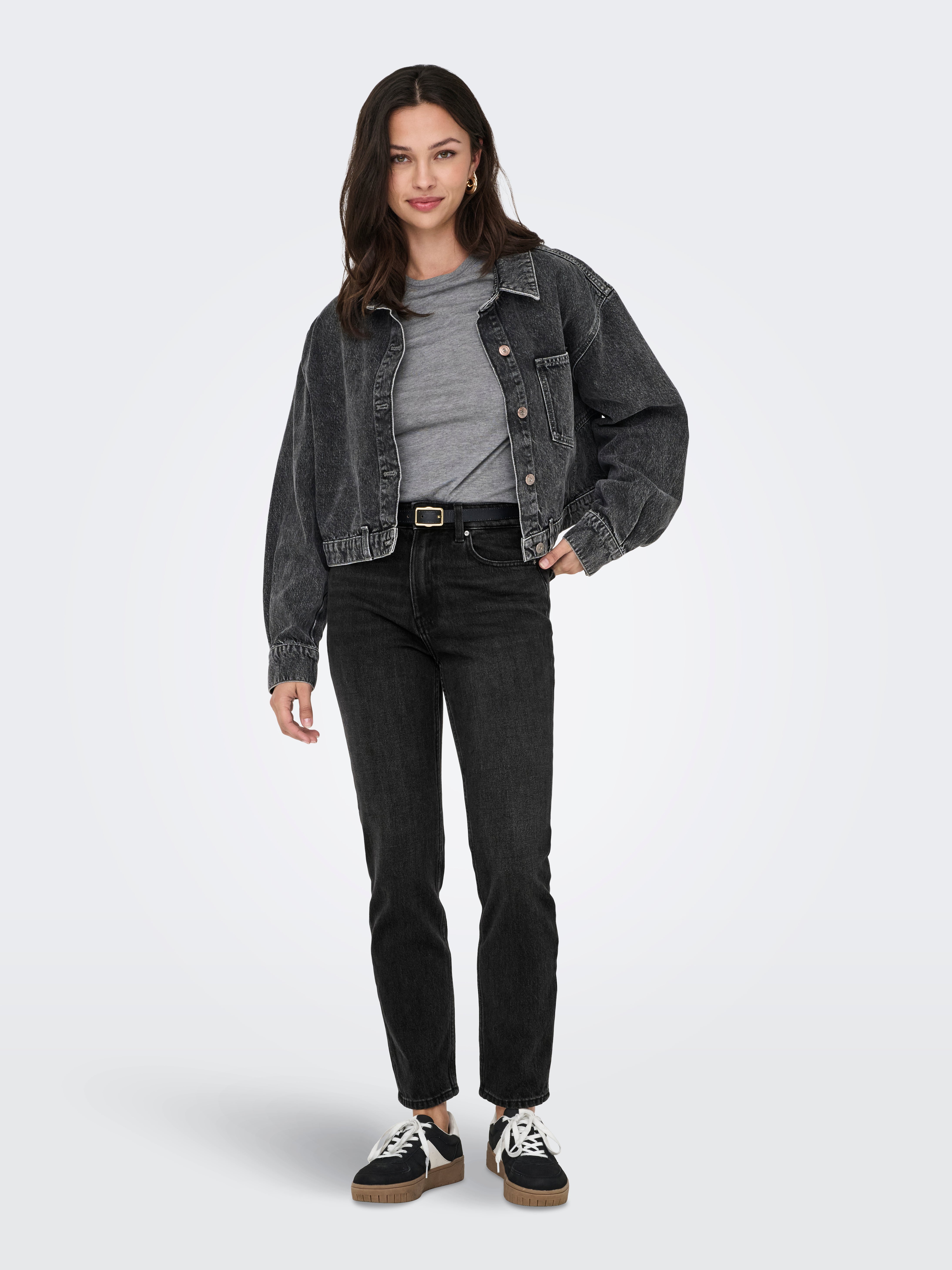 ONLEMILY High waist Straight Fit Ankle length Jeans Black Denim