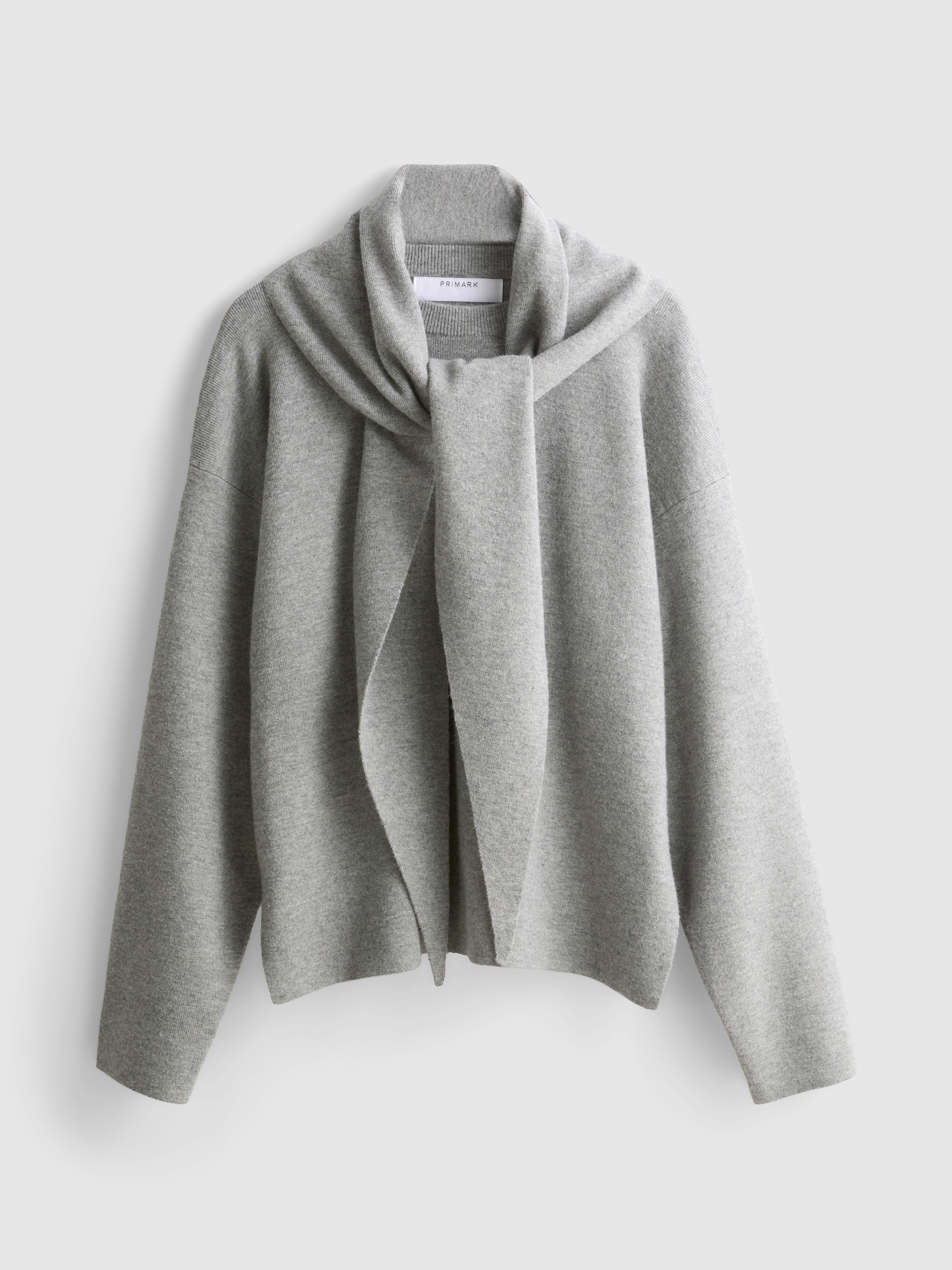 Paula Echevarría Scarf Detail Sweater - Gray Heather