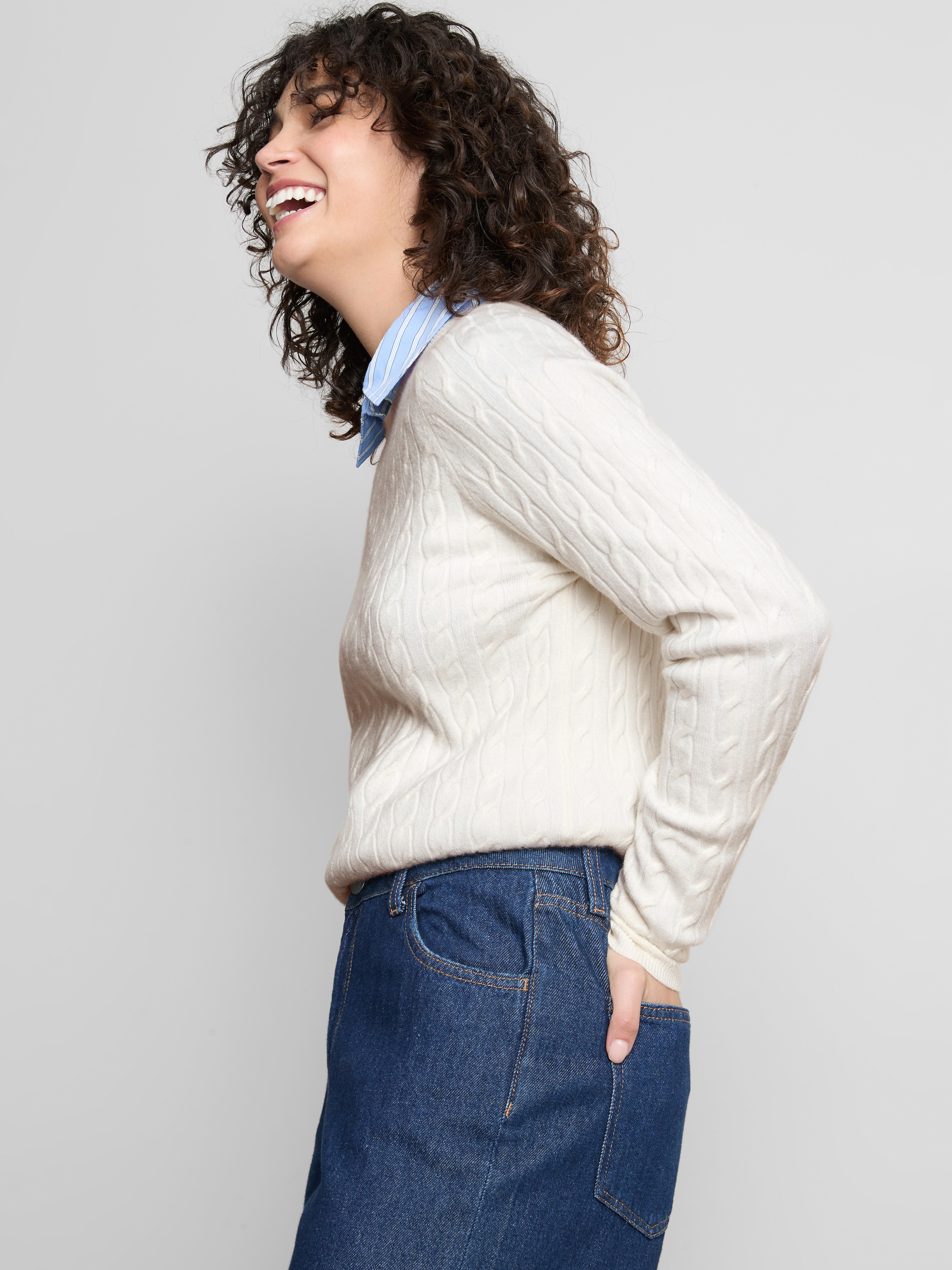 Cable Knit Crew Neck Sweater - Ivory