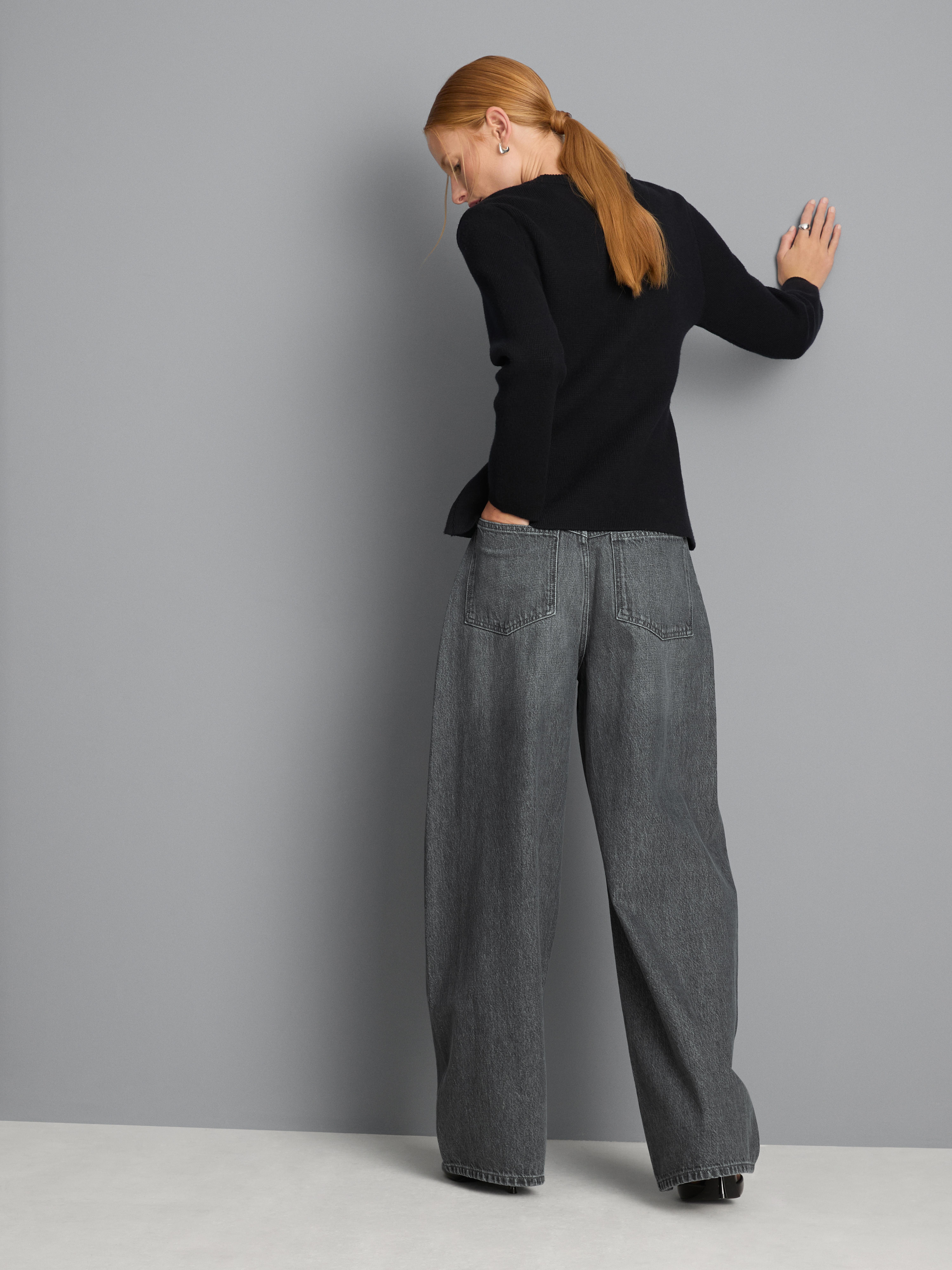 Cotton Denim Baggy Barrel Leg Jeans - Gray