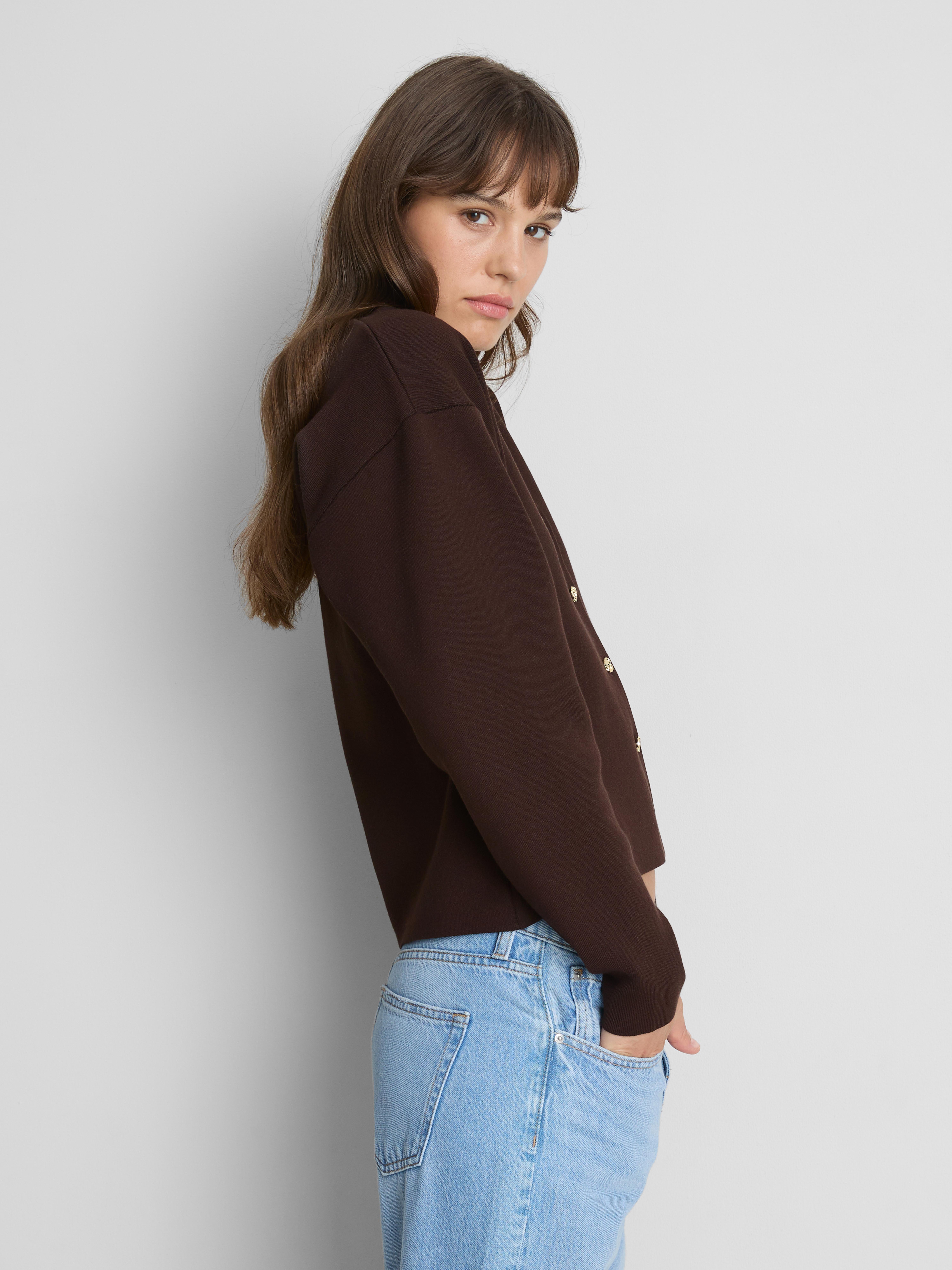 Statement Button Knitted Cardigan - Chocolate
