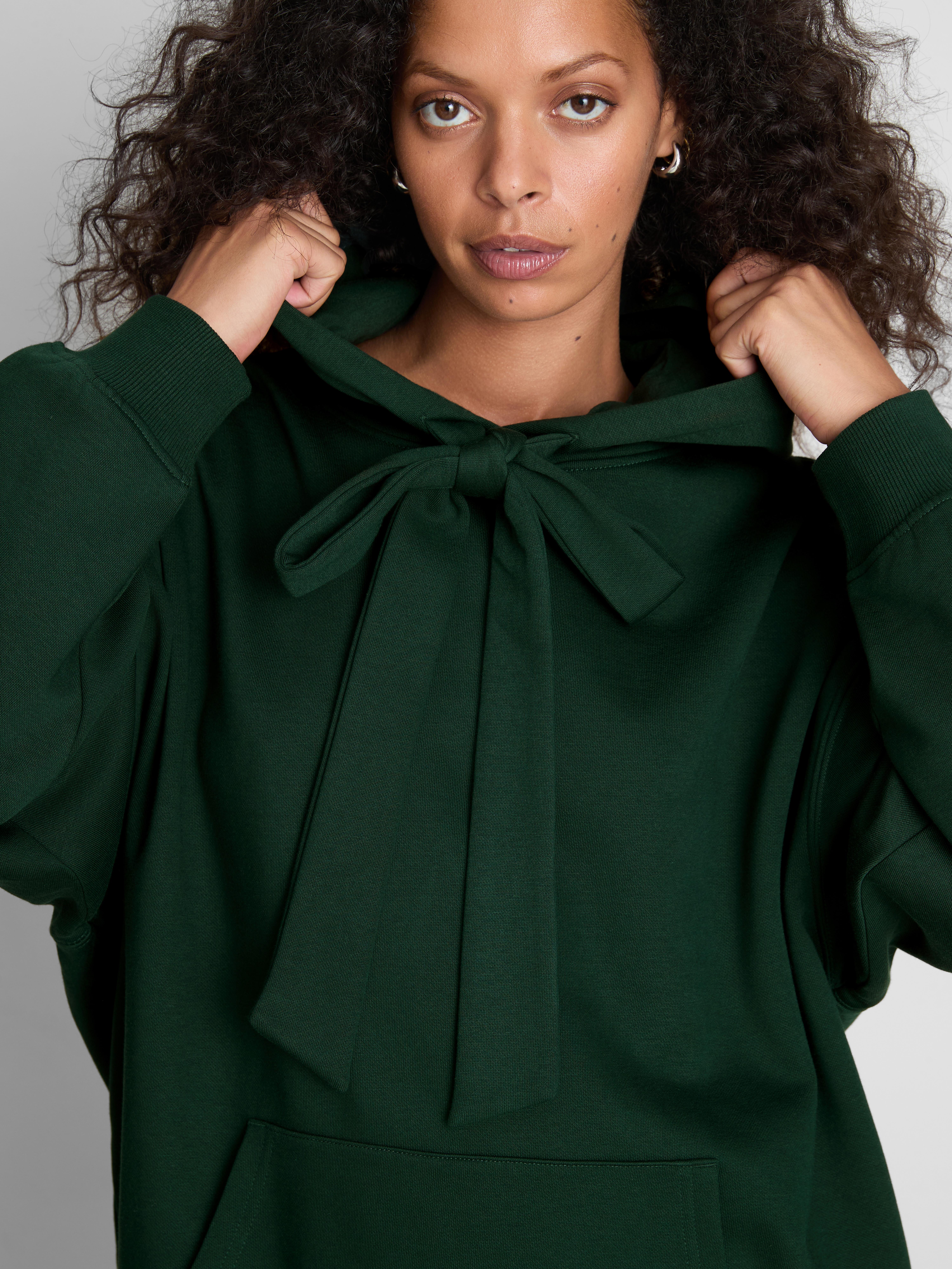 Paula Echevarría Cotton-Rich Bow Tie Hoodie - Dark Green